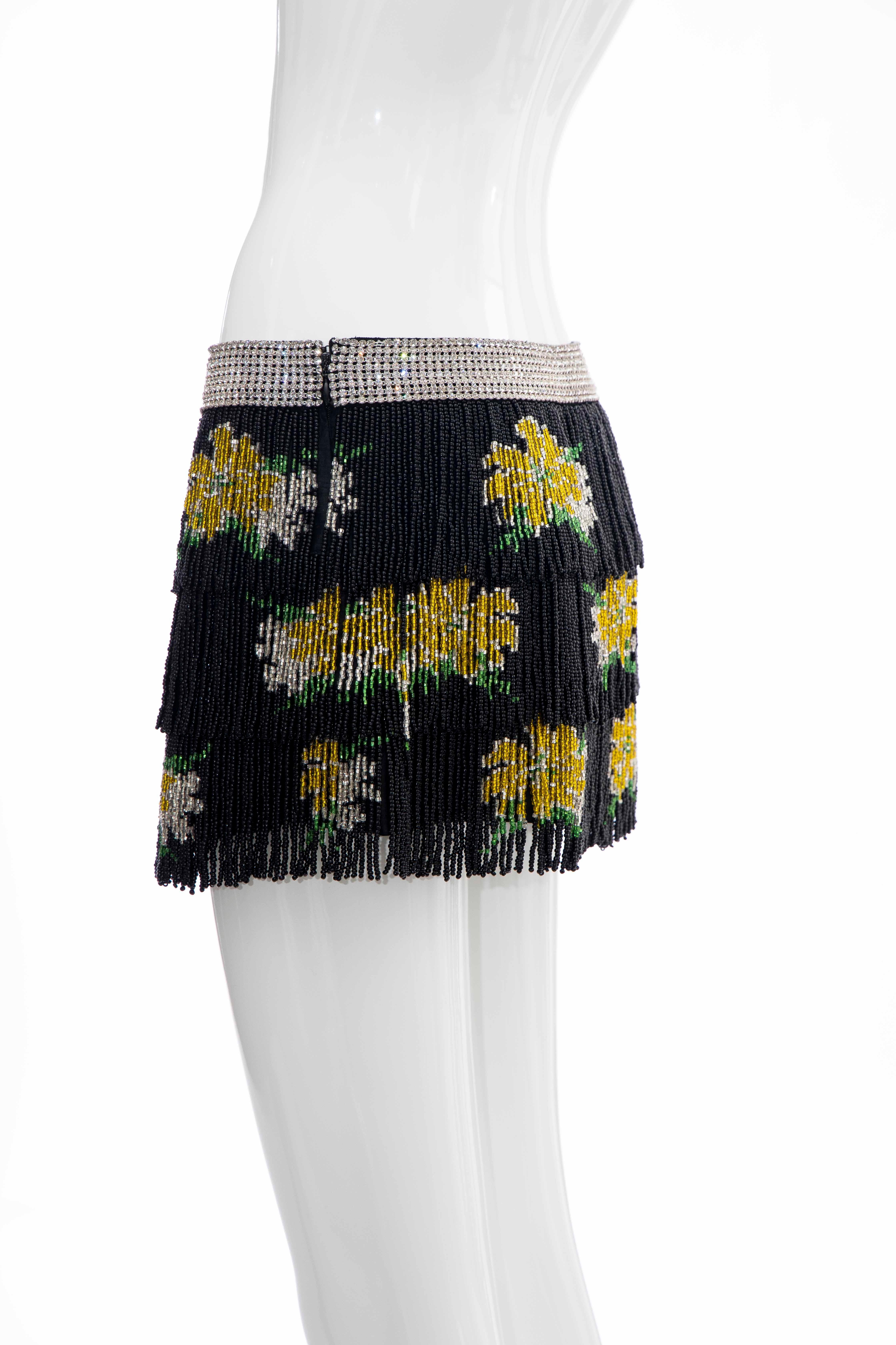 Dolce & Gabbana Runway Black Silk Beaded Fringe Diamanté Mini-Skirt, Spring 2000 For Sale 1