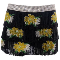 Dolce & Gabbana Runway Black Silk Beaded Fringe Diamanté Mini-Skirt, Spring 2000