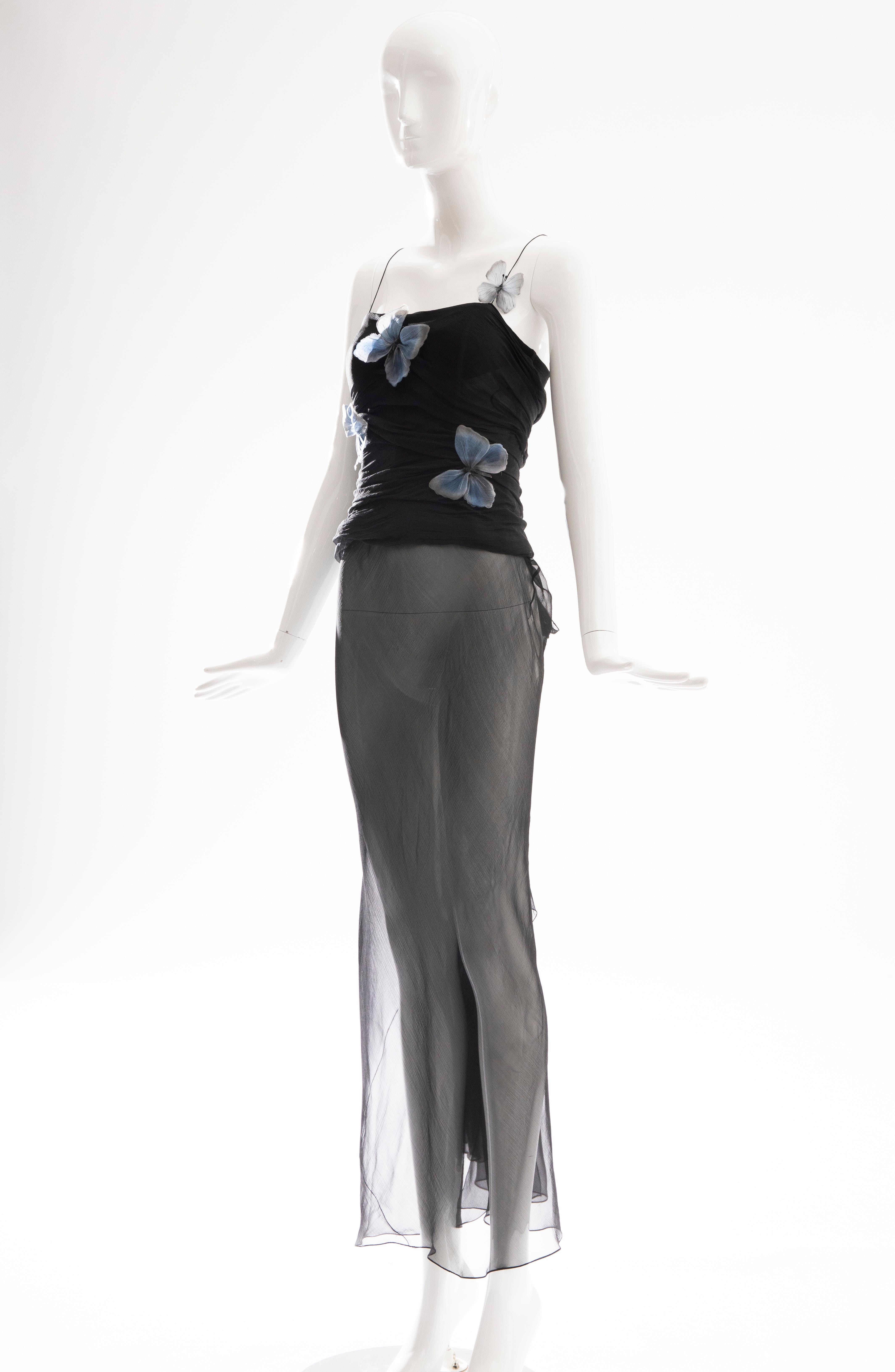 Dolce & Gabbana Runway Black Silk Chiffon Butterfly Evening Dress, Spring 1998 6