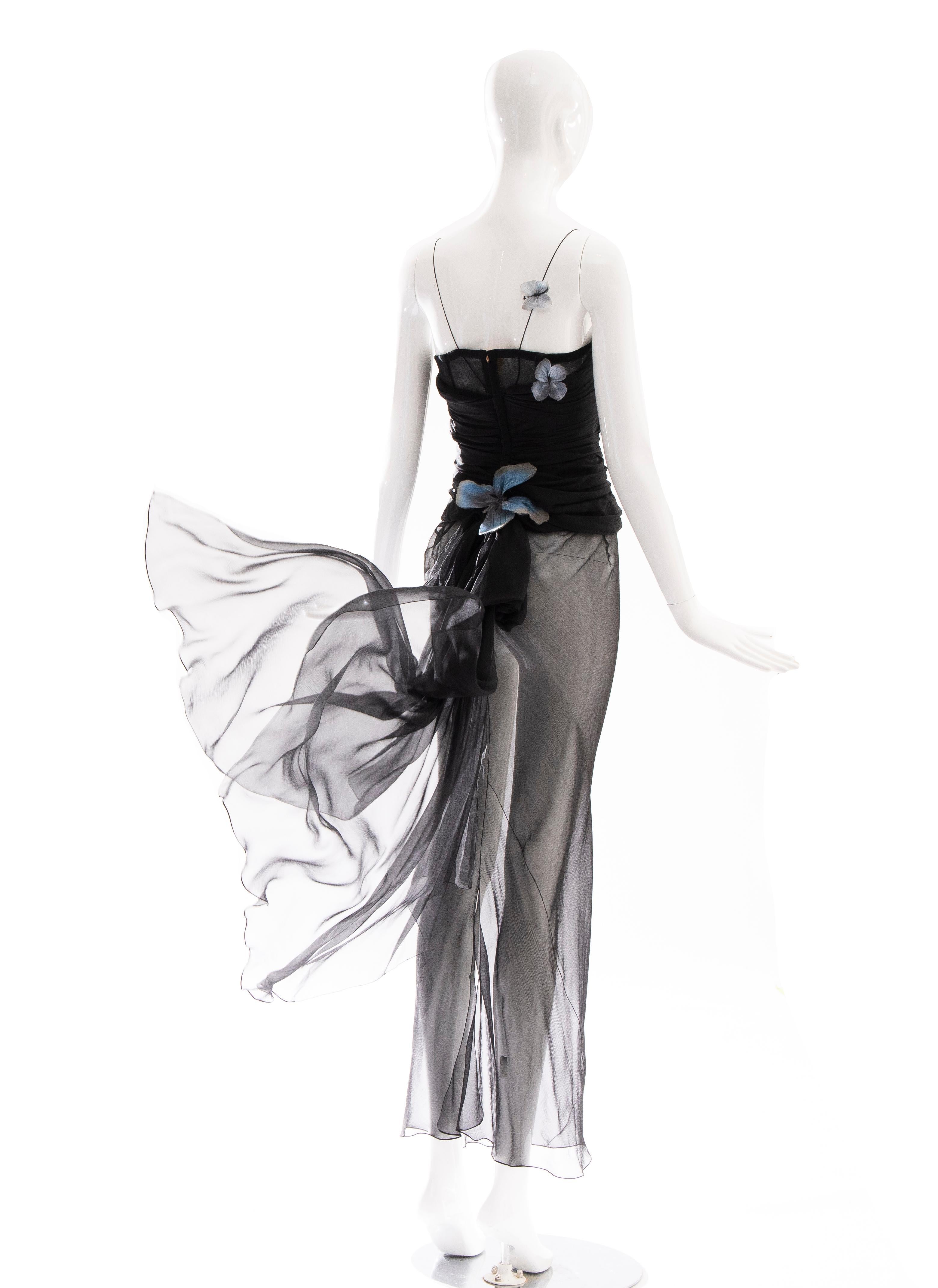 Dolce & Gabbana Runway Black Silk Chiffon Butterfly Evening Dress, Spring 1998 7