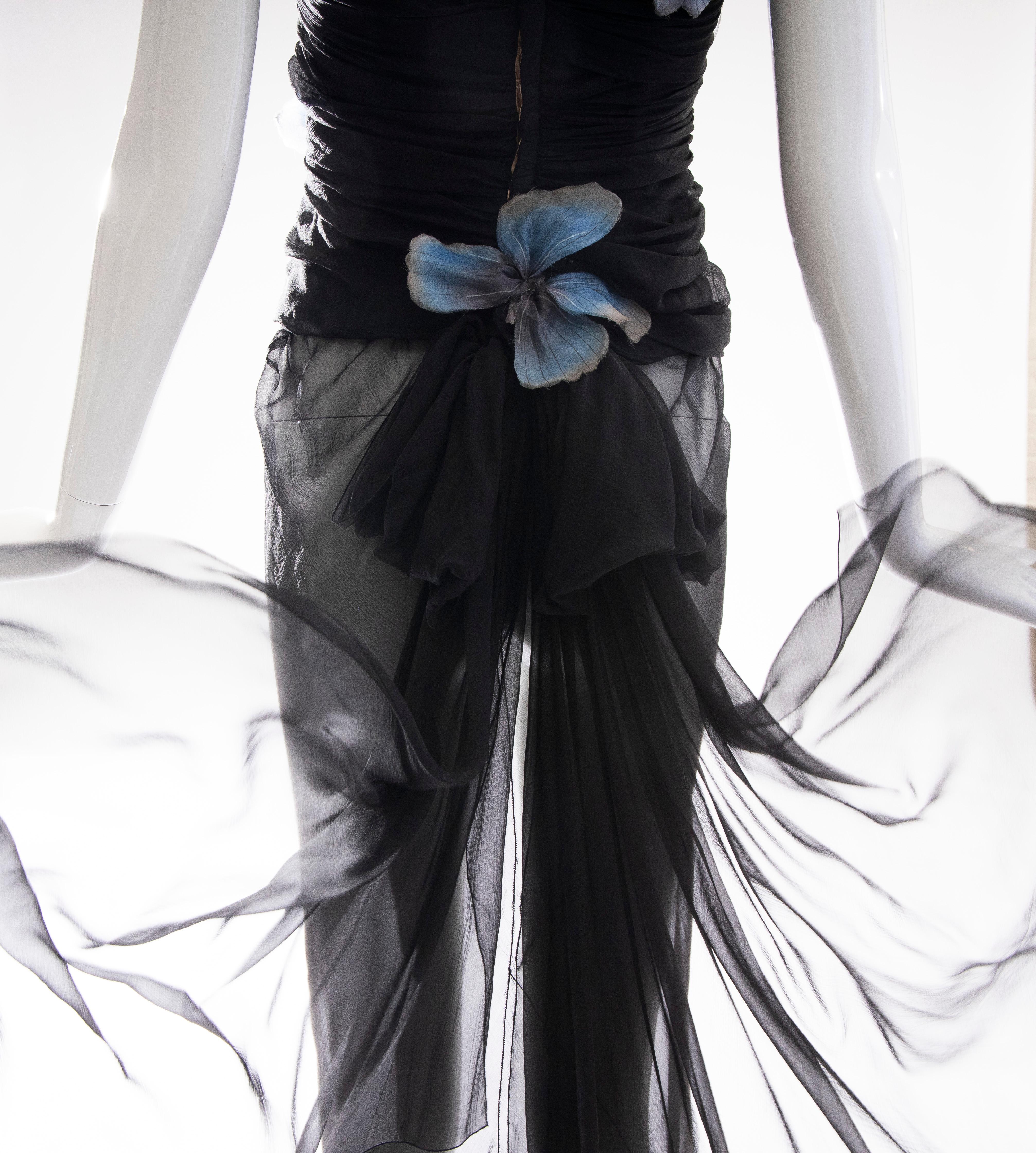 Dolce & Gabbana Runway Black Silk Chiffon Butterfly Evening Dress, Spring 1998 8