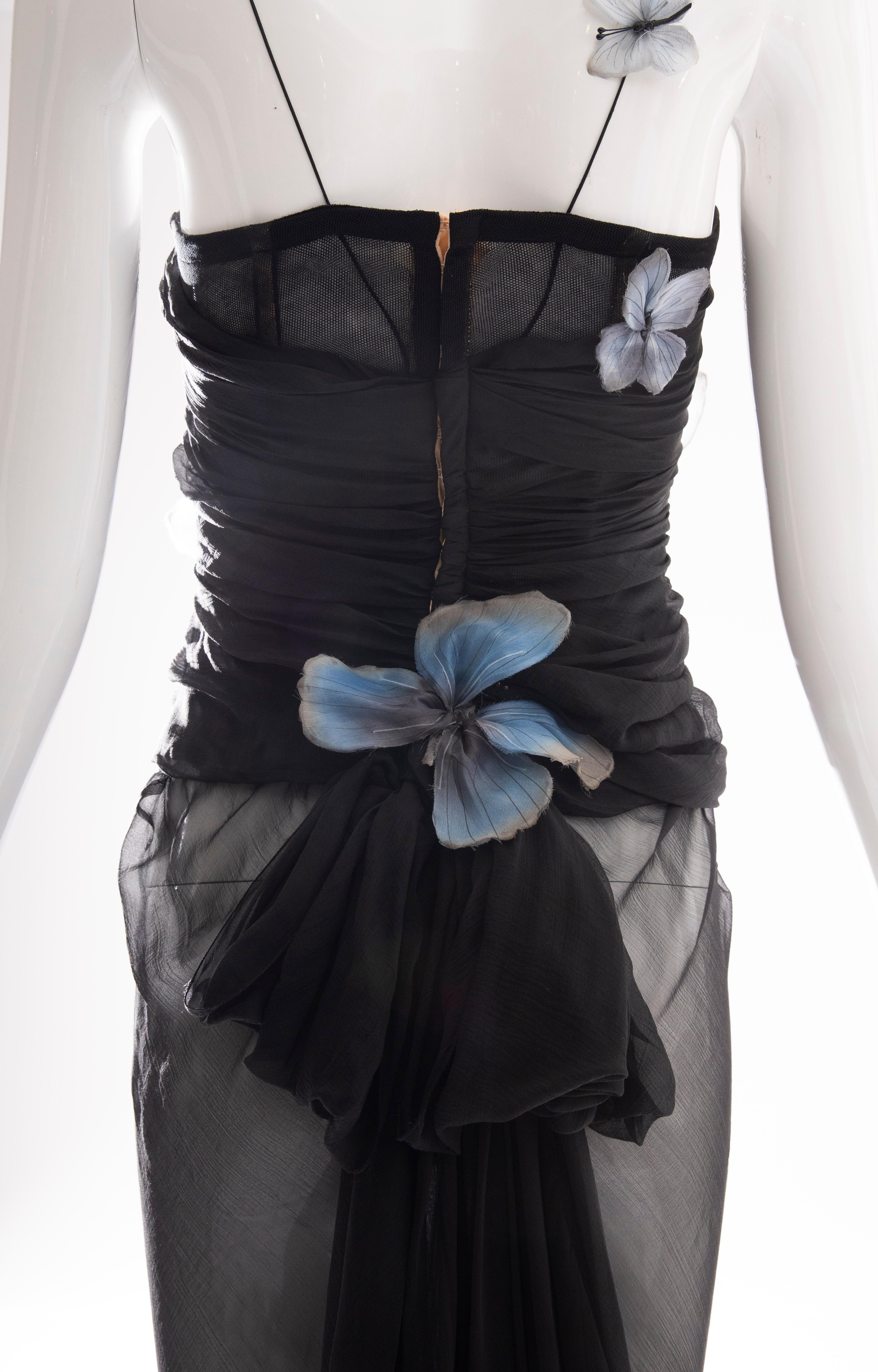 Dolce & Gabbana Runway Black Silk Chiffon Butterfly Evening Dress, Spring 1998 9