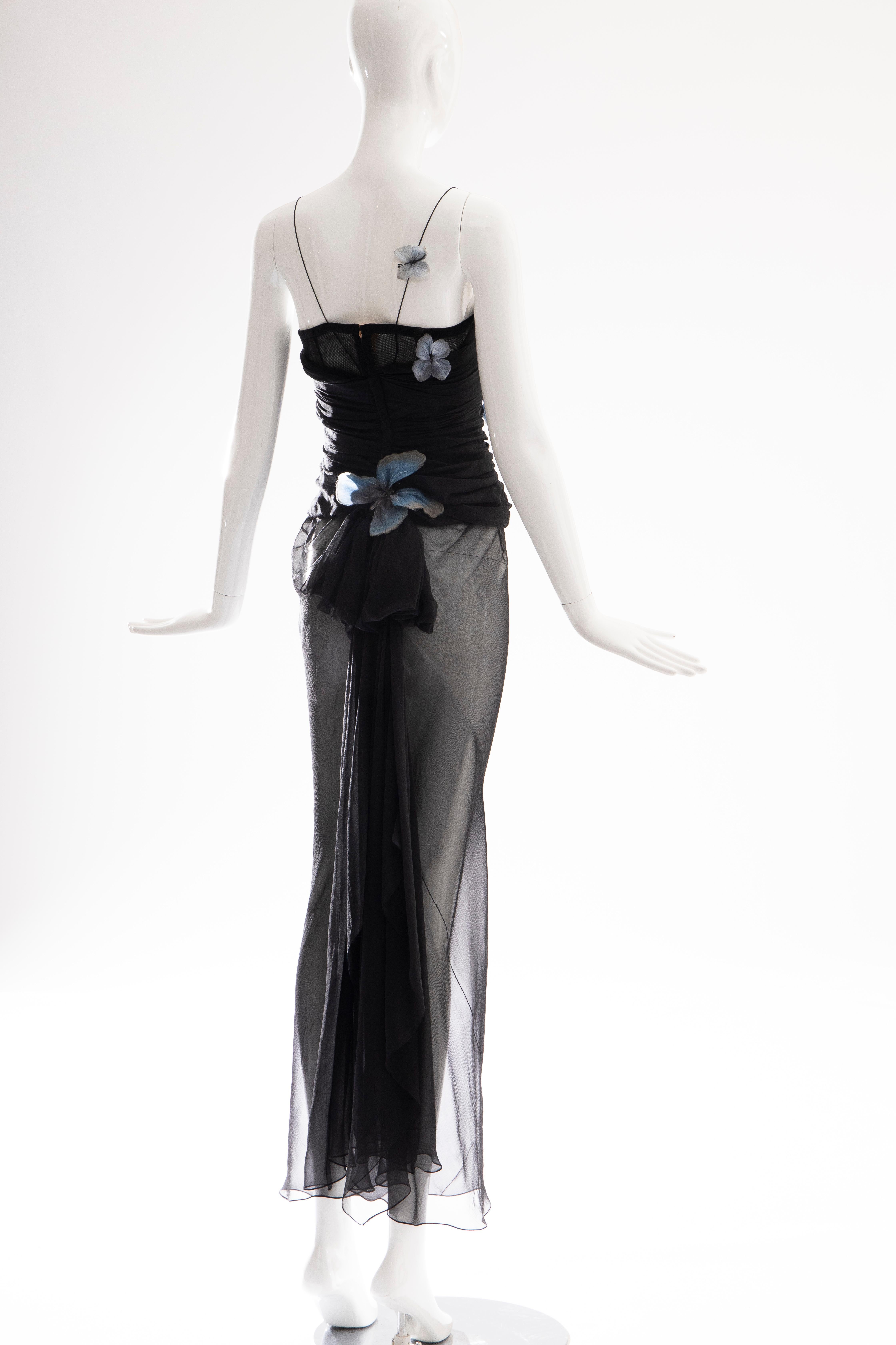 Dolce & Gabbana Runway Black Silk Chiffon Butterfly Evening Dress, Spring 1998 1