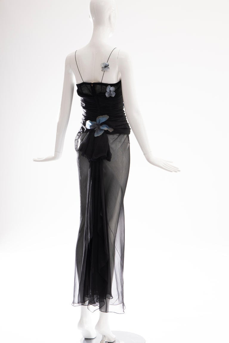 Dolce & Gabbana Runway Black Silk Chiffon Butterfly Evening Dress, Spring  1998