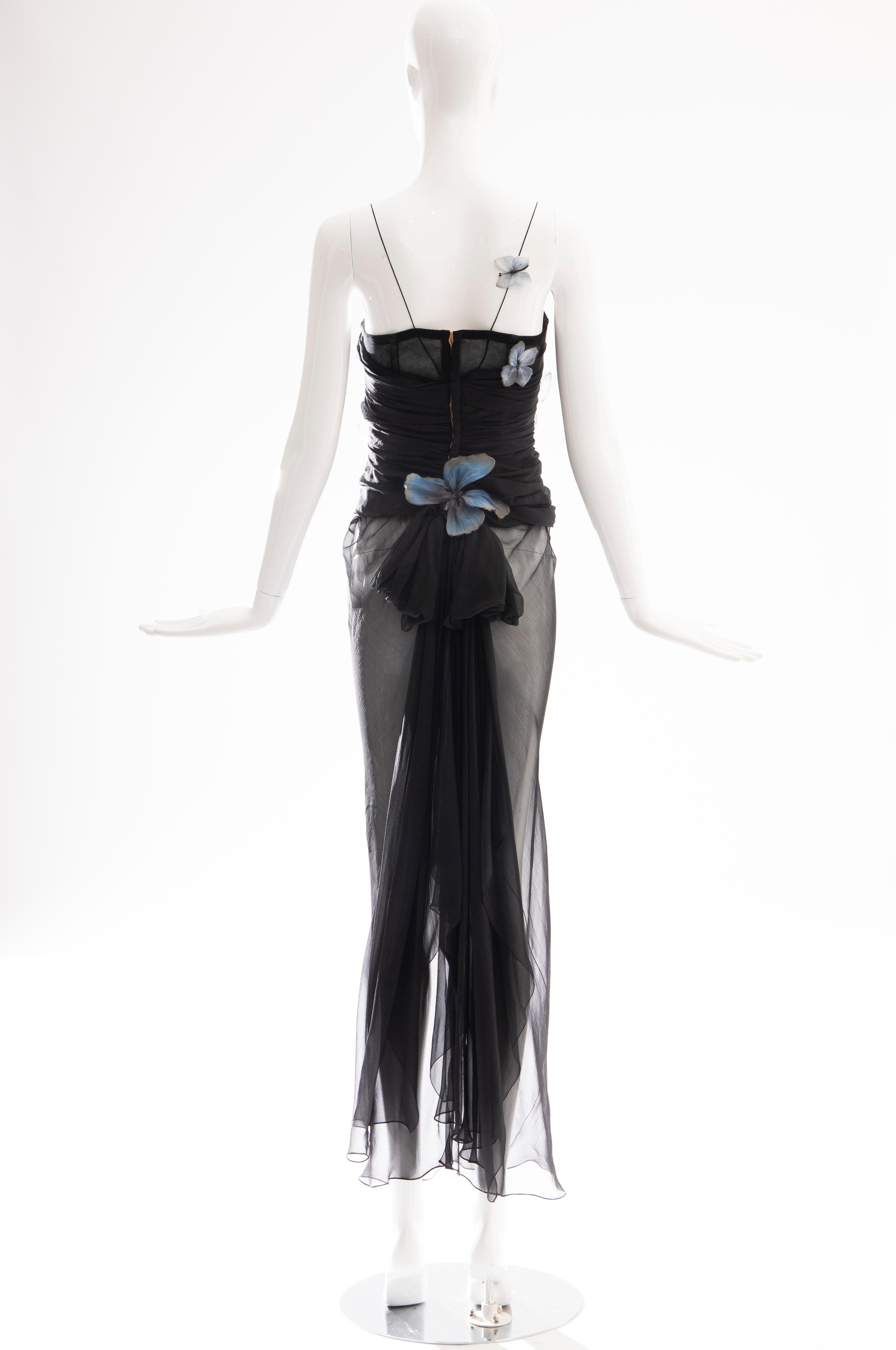 Dolce & Gabbana Runway Black Silk Chiffon Butterfly Evening Dress, Spring 1998 2