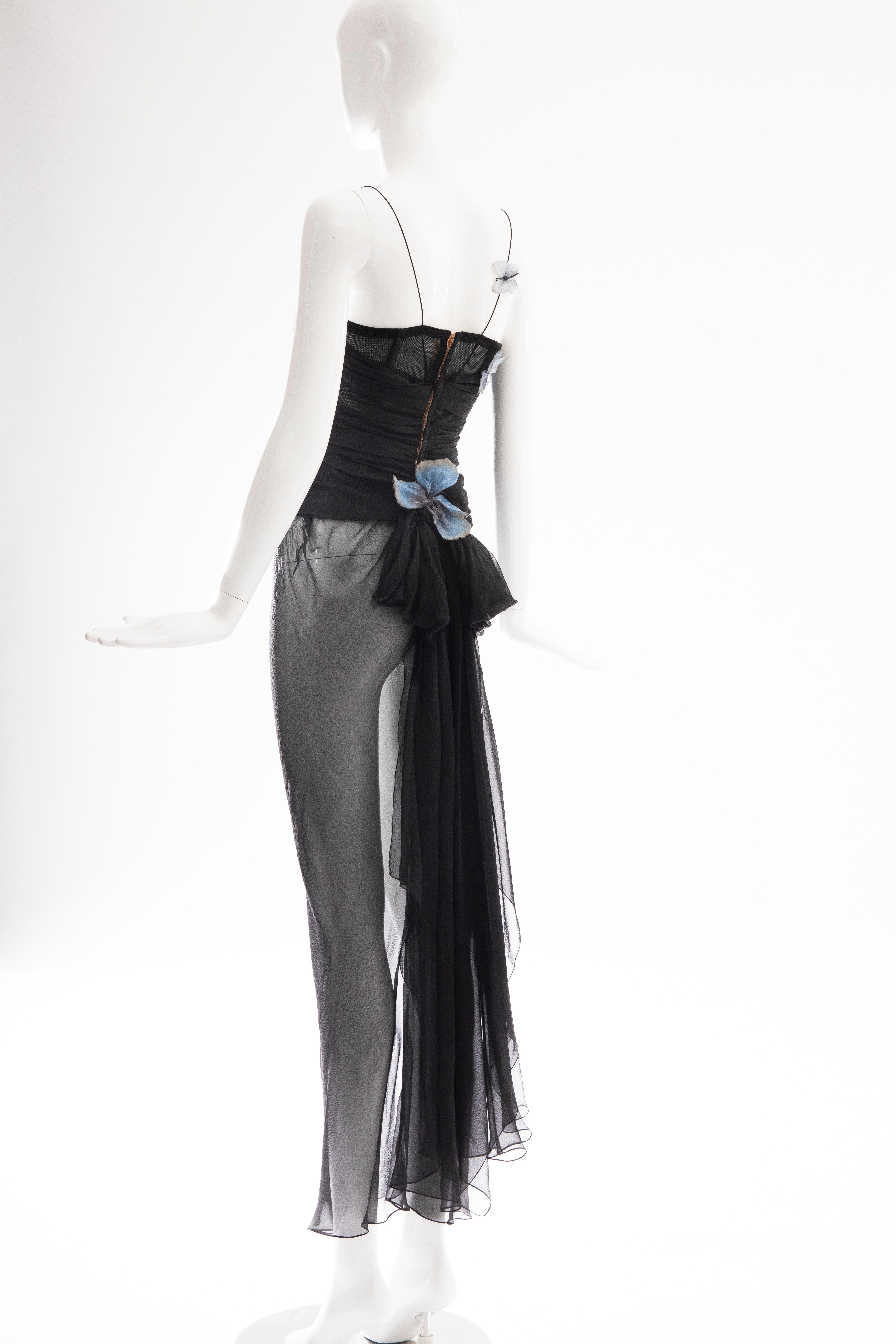 Dolce & Gabbana Runway Black Silk Chiffon Butterfly Evening Dress, Spring 1998 3