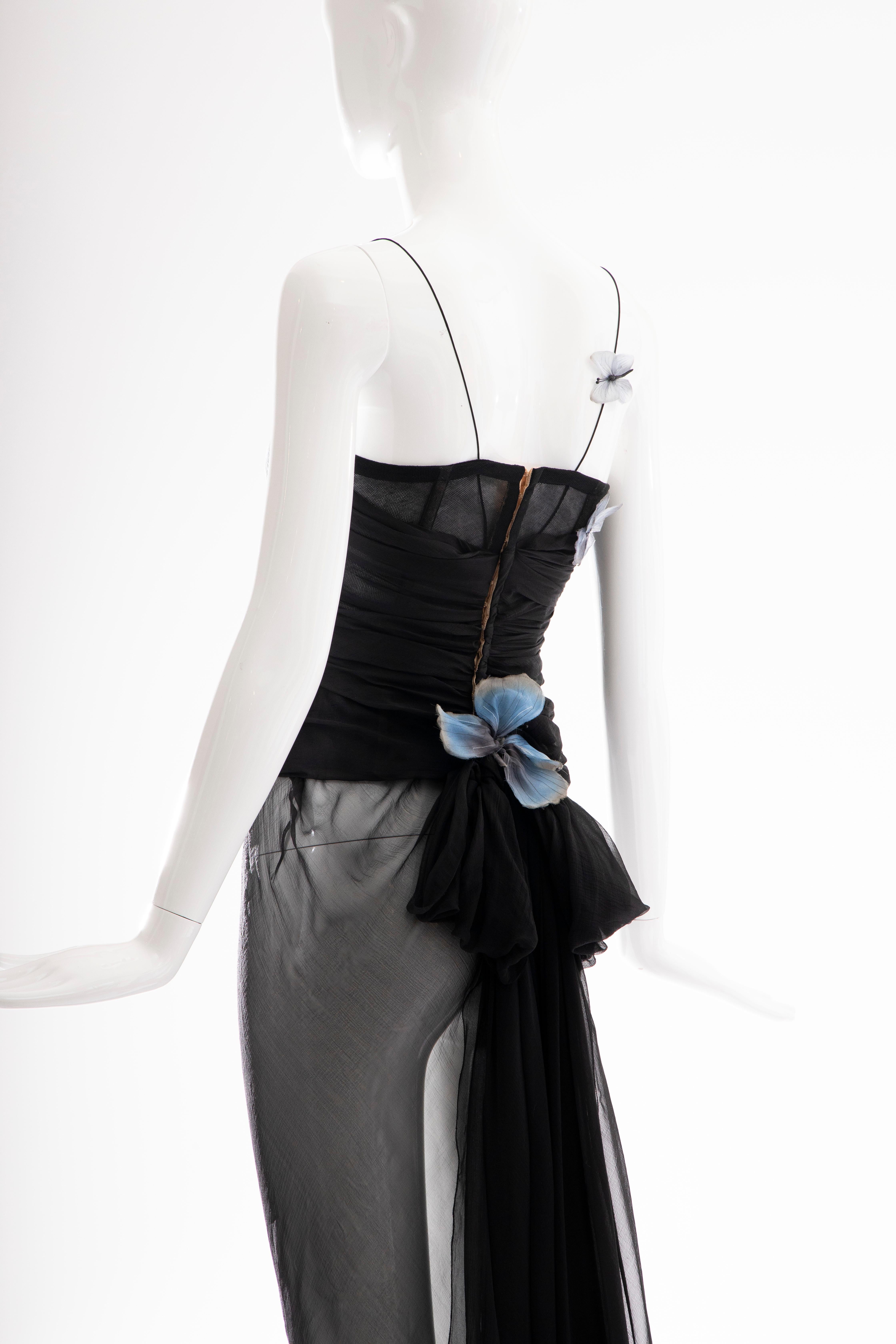 Dolce & Gabbana Runway Black Silk Chiffon Butterfly Evening Dress, Spring 1998 4