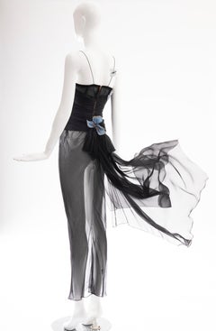 Dolce & Gabbana Runway Black Silk Chiffon Butterfly Evening Dress, Spring 1998