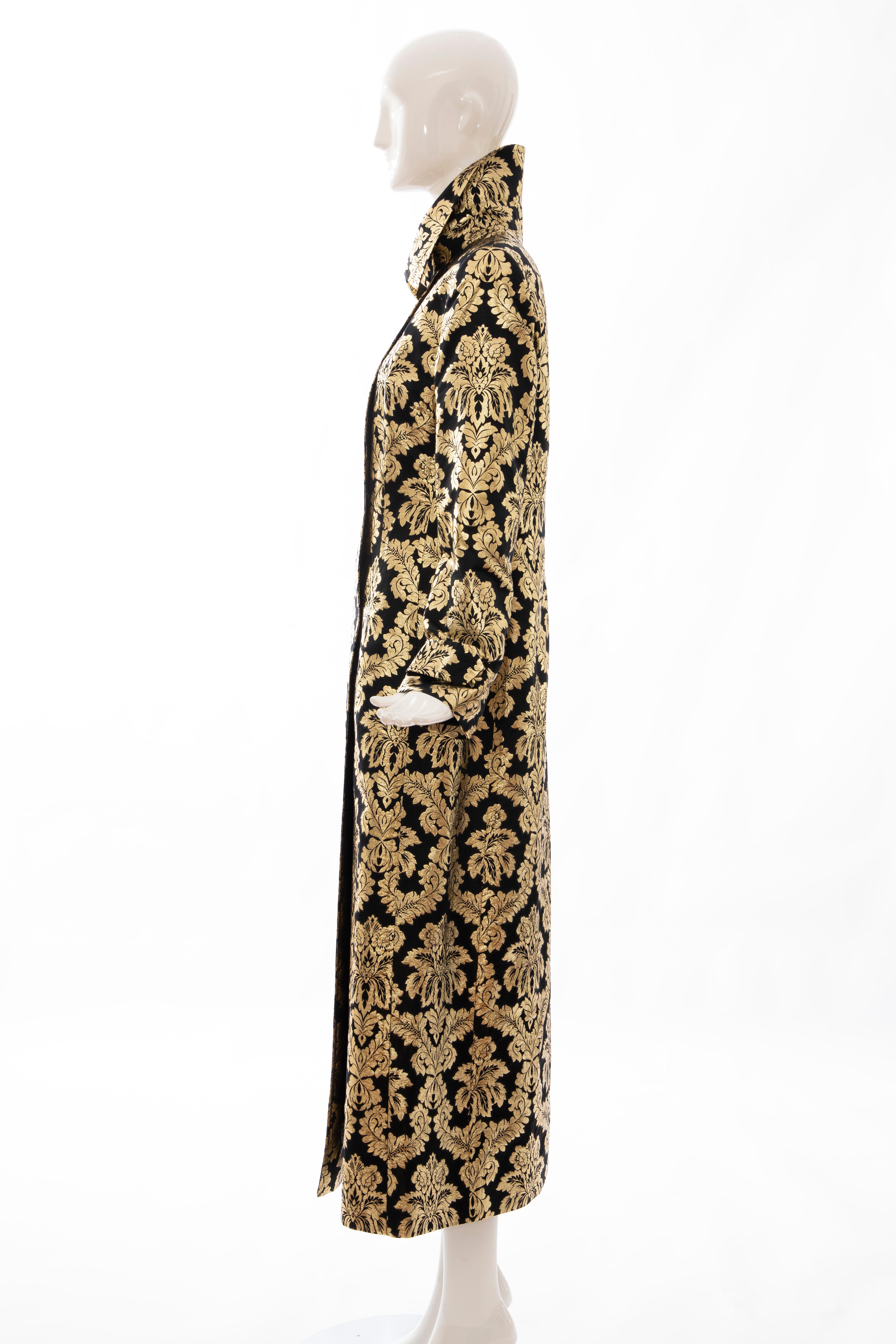 Dolce & Gabbana Runway Black Silk Gold Floral Brocade Evening Coat, Fall 2000 For Sale 4