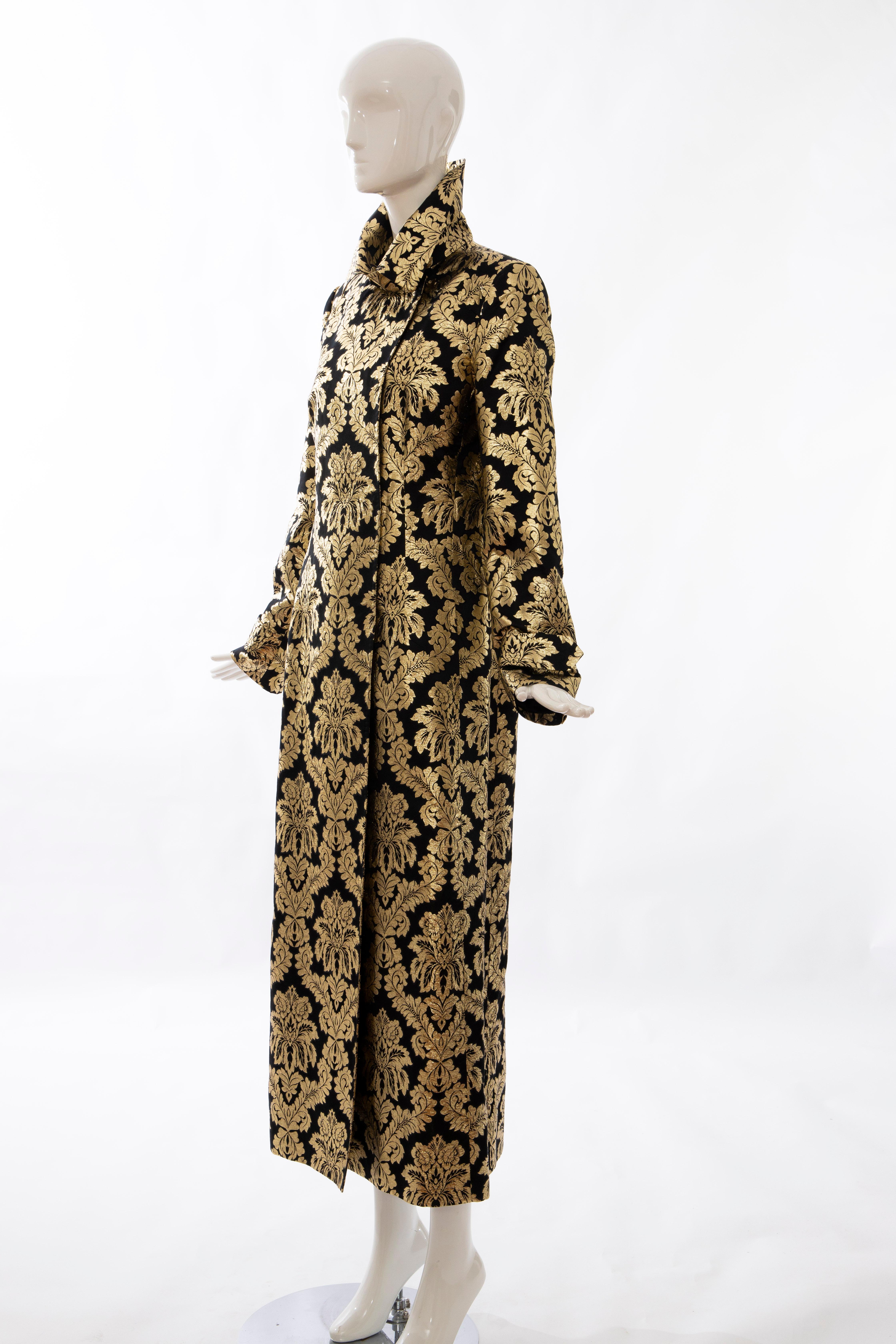 Dolce & Gabbana Runway Black Silk Gold Floral Brocade Evening Coat, Fall 2000 For Sale 5