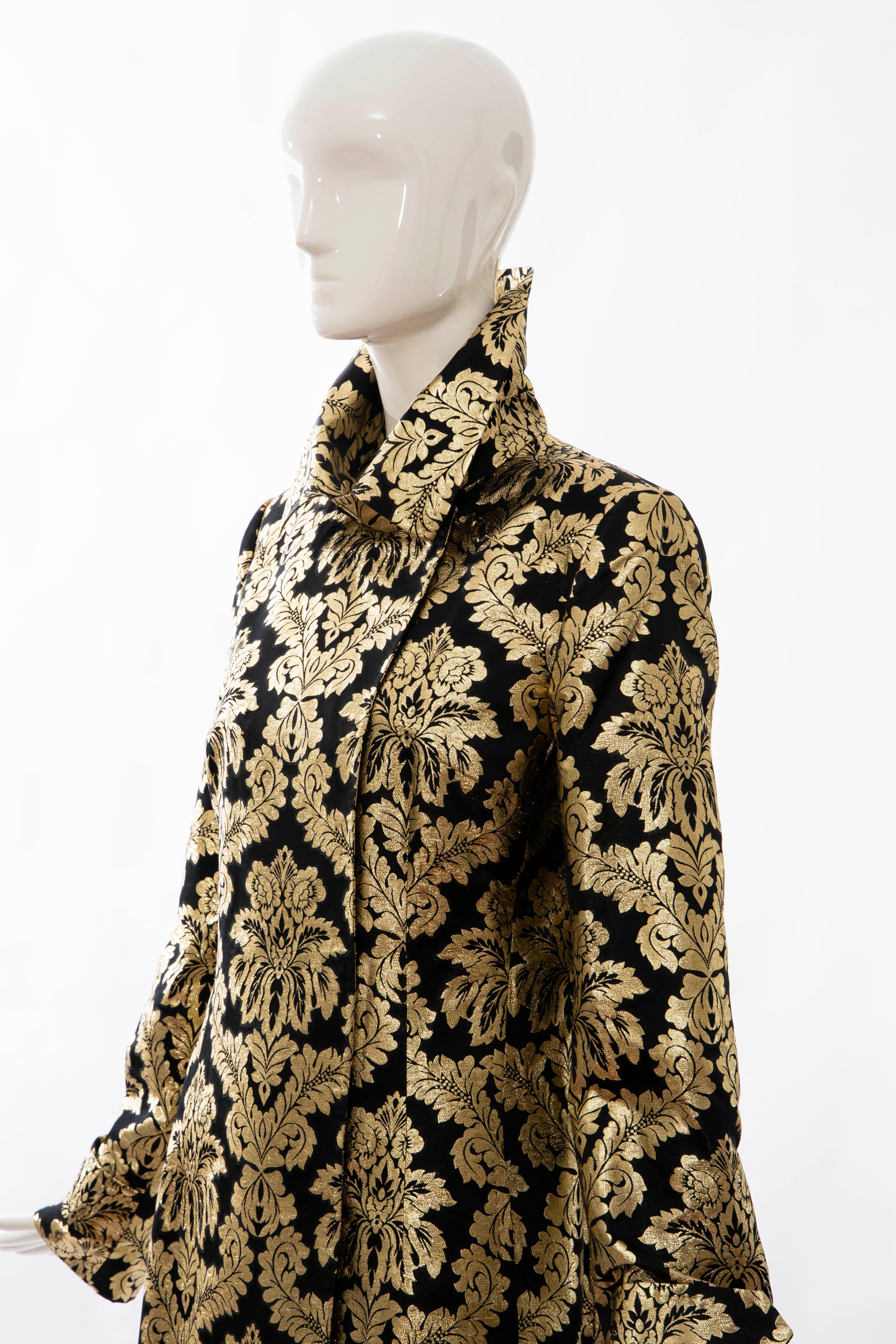 Dolce & Gabbana Runway Black Silk Gold Floral Brocade Evening Coat, Fall 2000 For Sale 6
