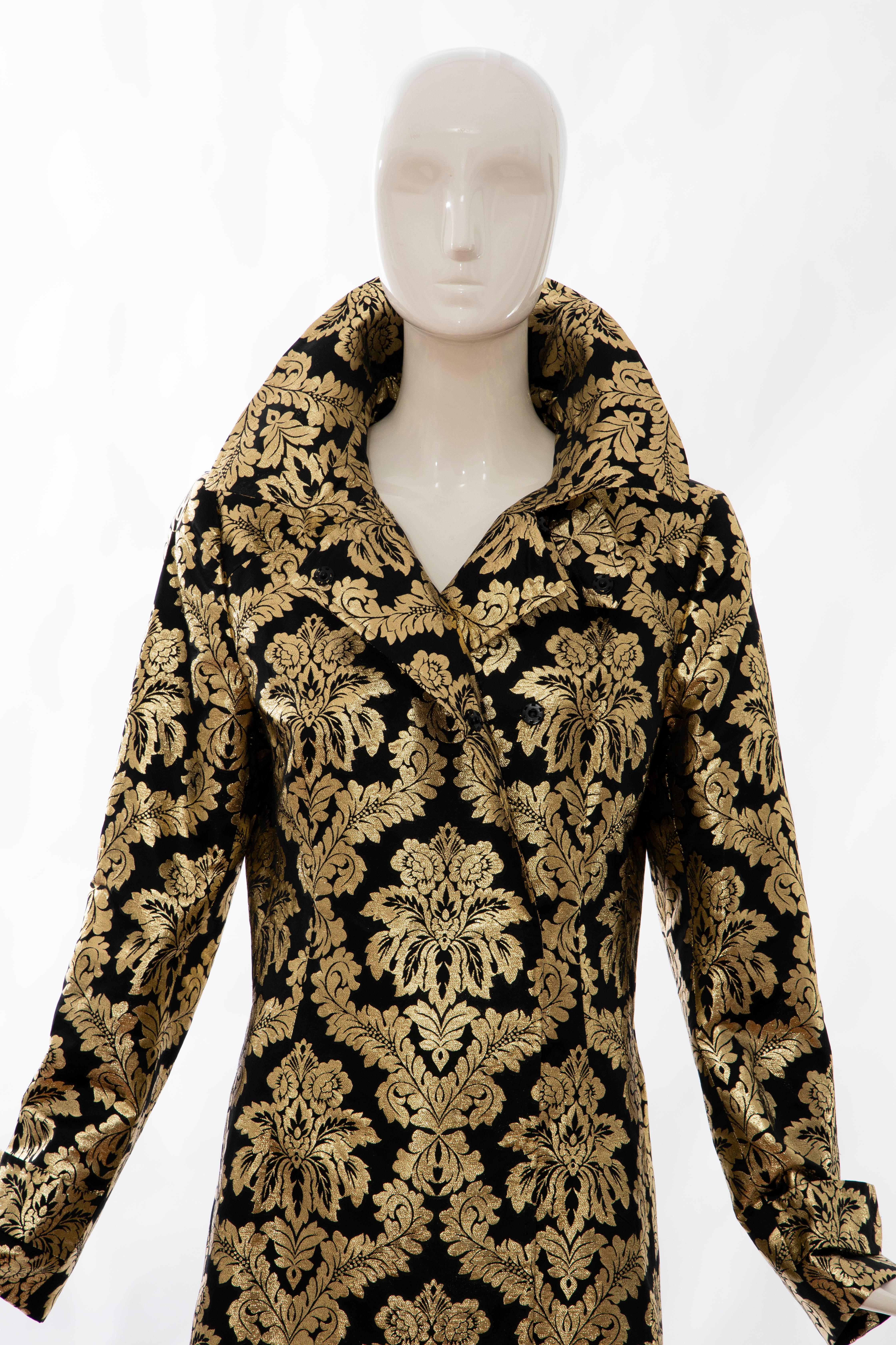 Dolce & Gabbana Runway Black Silk Gold Floral Brocade Evening Coat, Fall 2000 For Sale 7