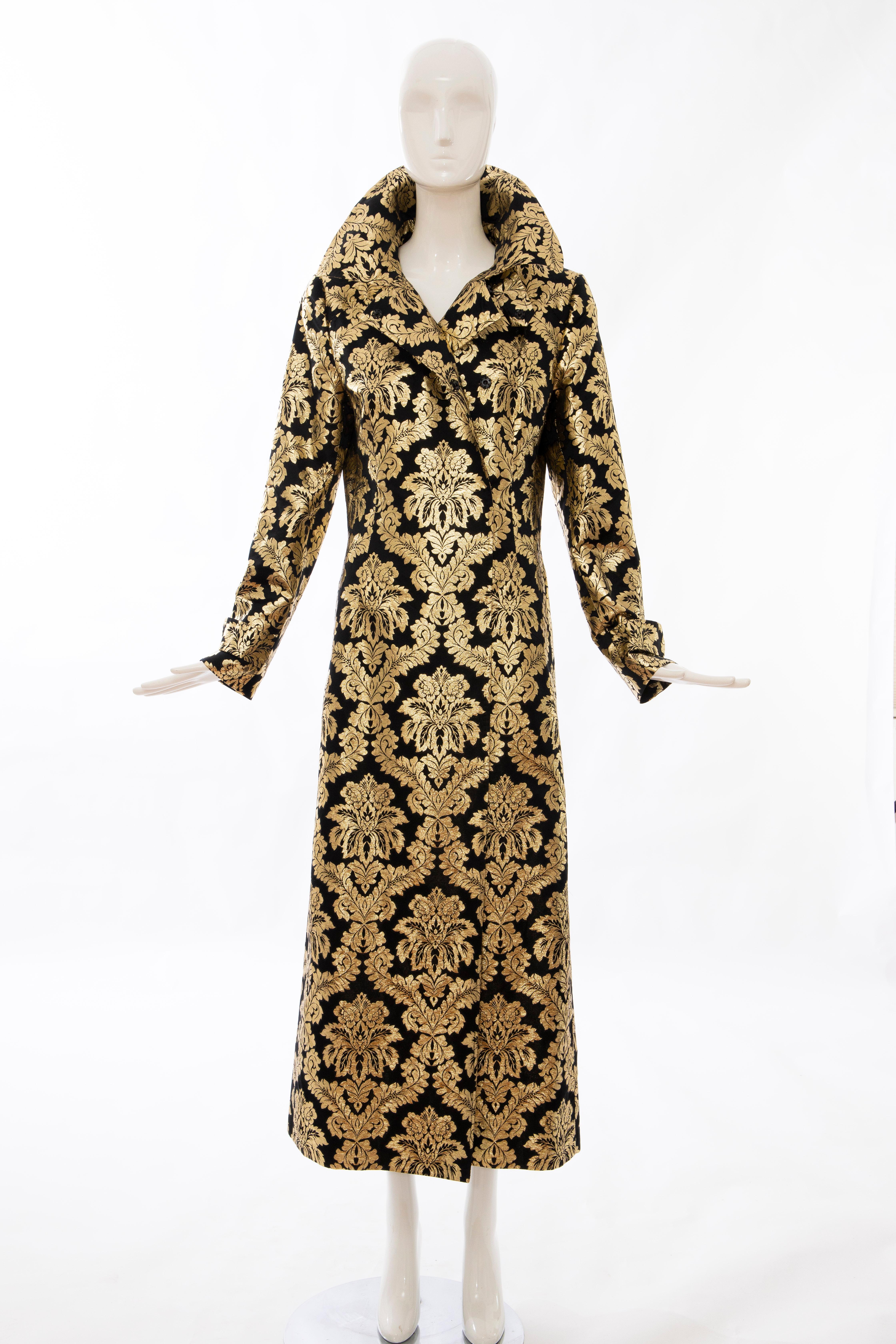 Dolce & Gabbana Runway Black Silk Gold Floral Brocade Evening Coat, Fall 2000 For Sale 9