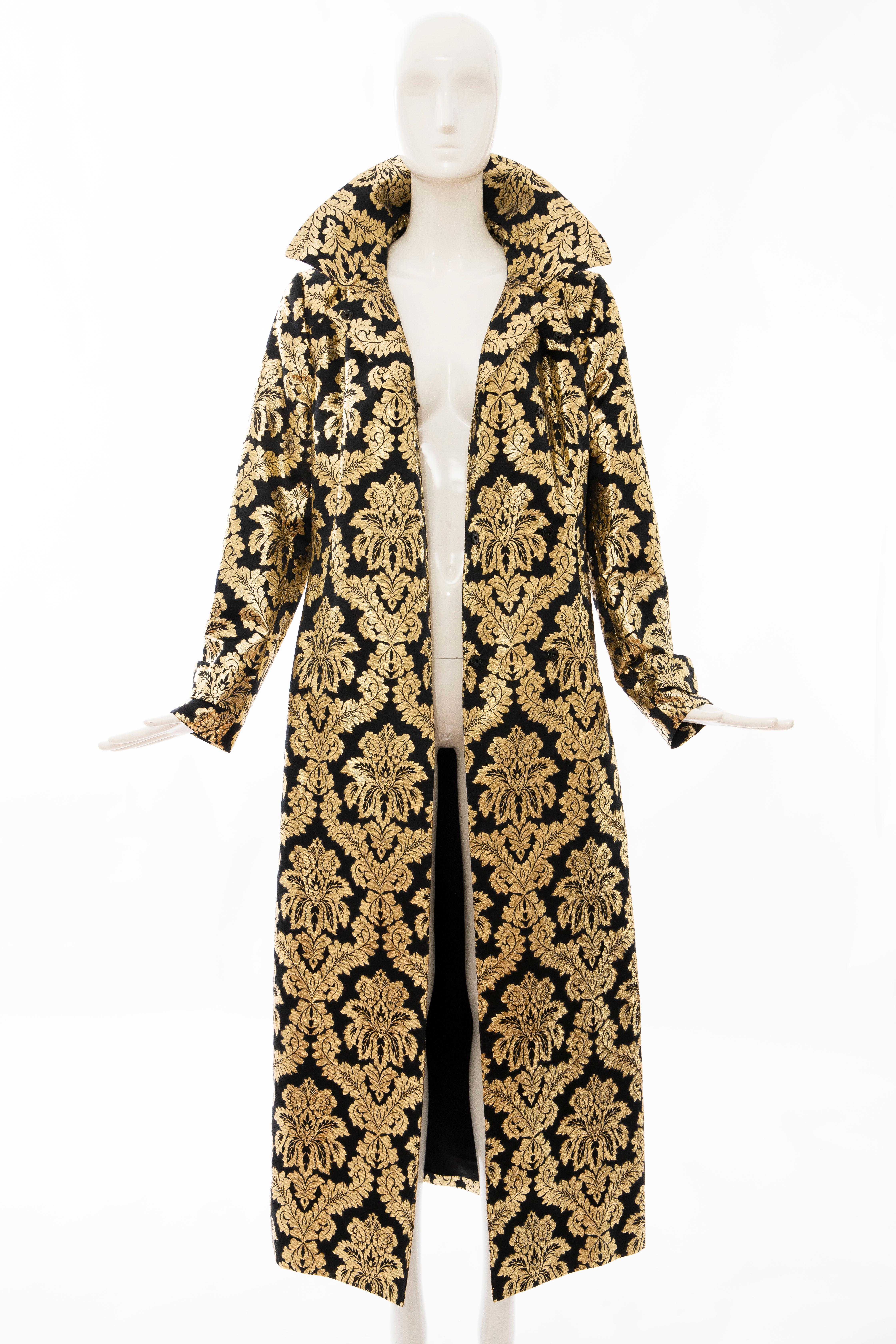 Dolce & Gabbana Runway Black Silk Gold Floral Brocade Evening Coat, Fall 2000 For Sale 10