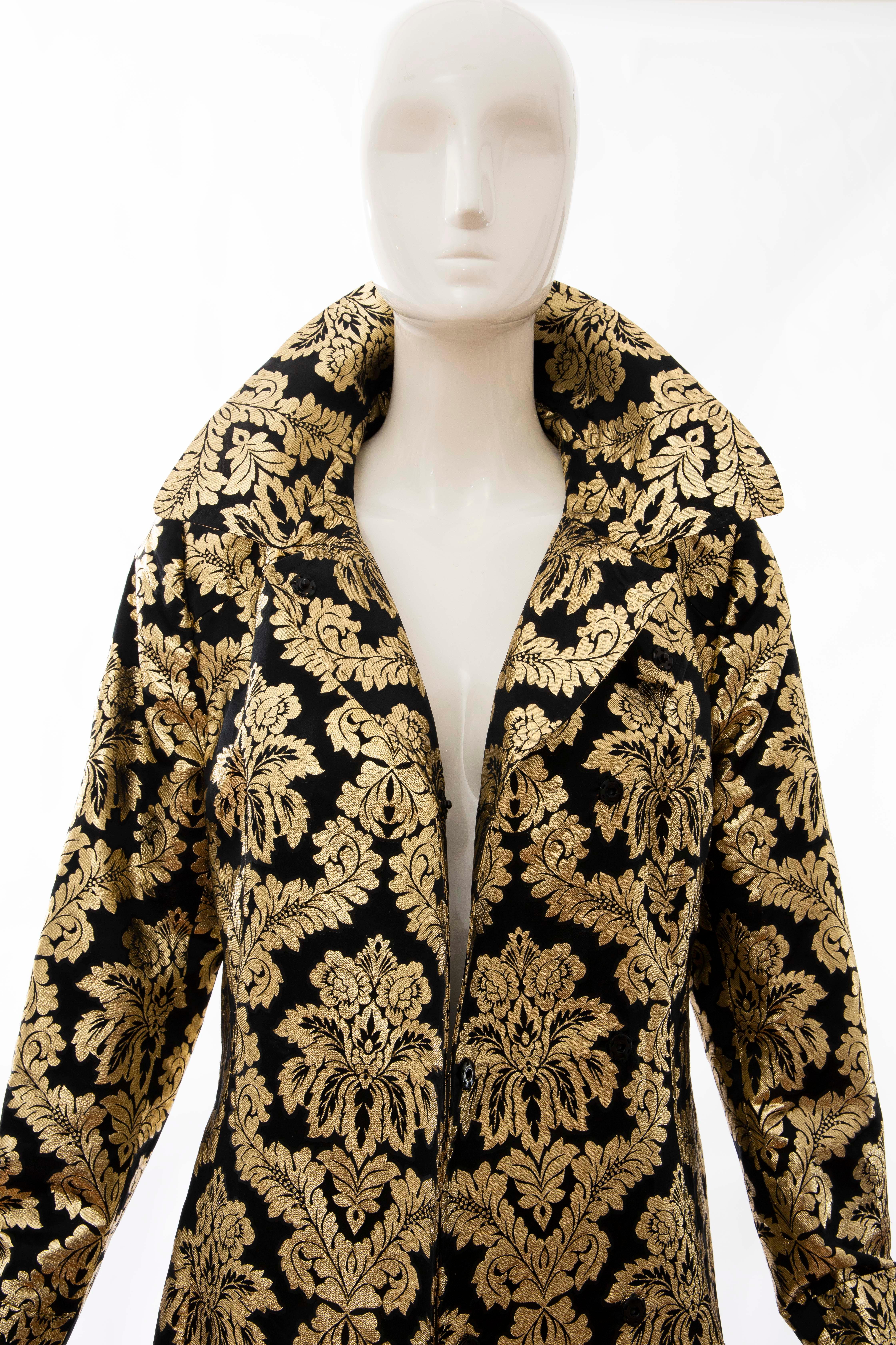 Dolce & Gabbana Runway Black Silk Gold Floral Brocade Evening Coat, Fall 2000 For Sale 11