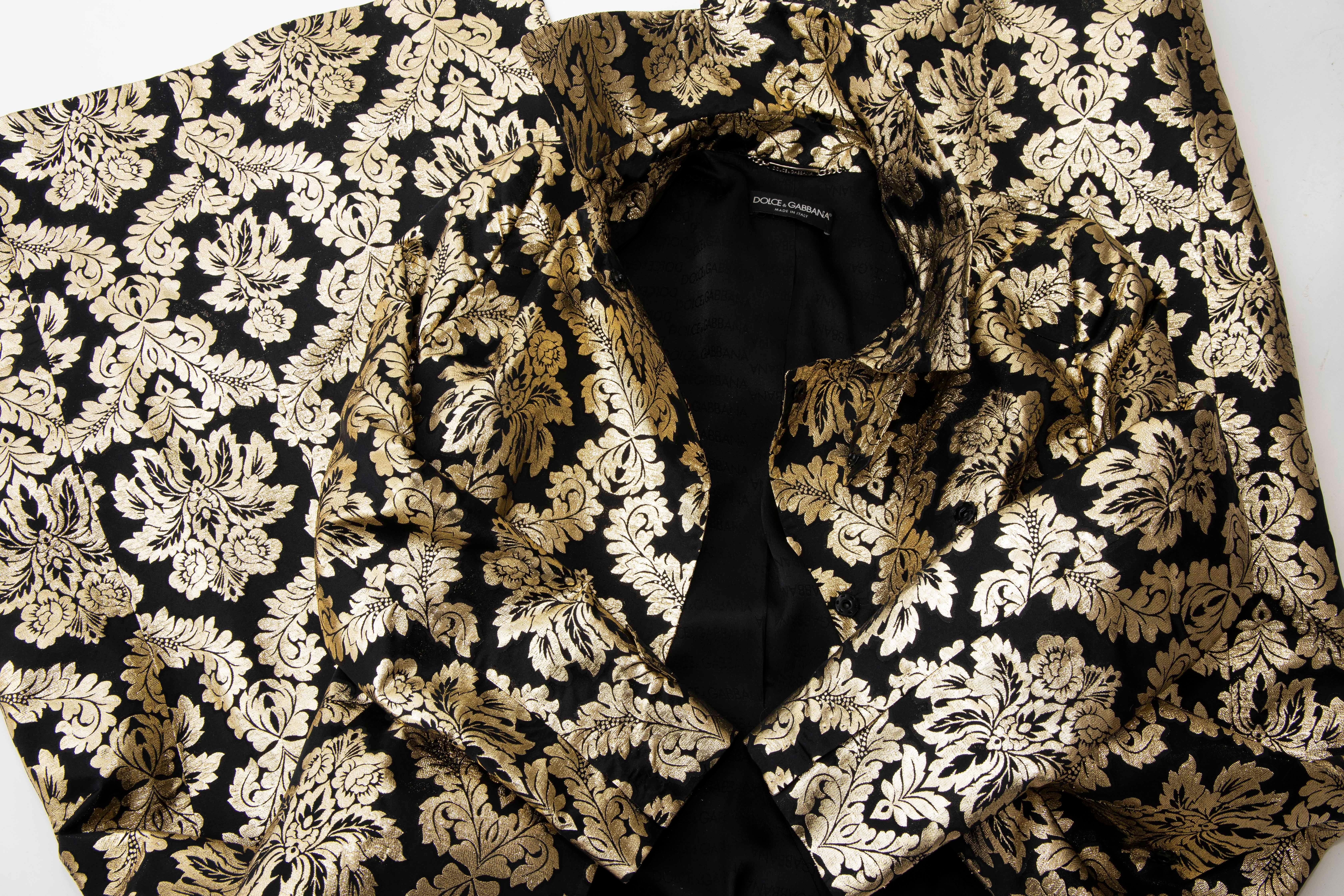 Dolce & Gabbana Runway Black Silk Gold Floral Brocade Evening Coat, Fall 2000 For Sale 13