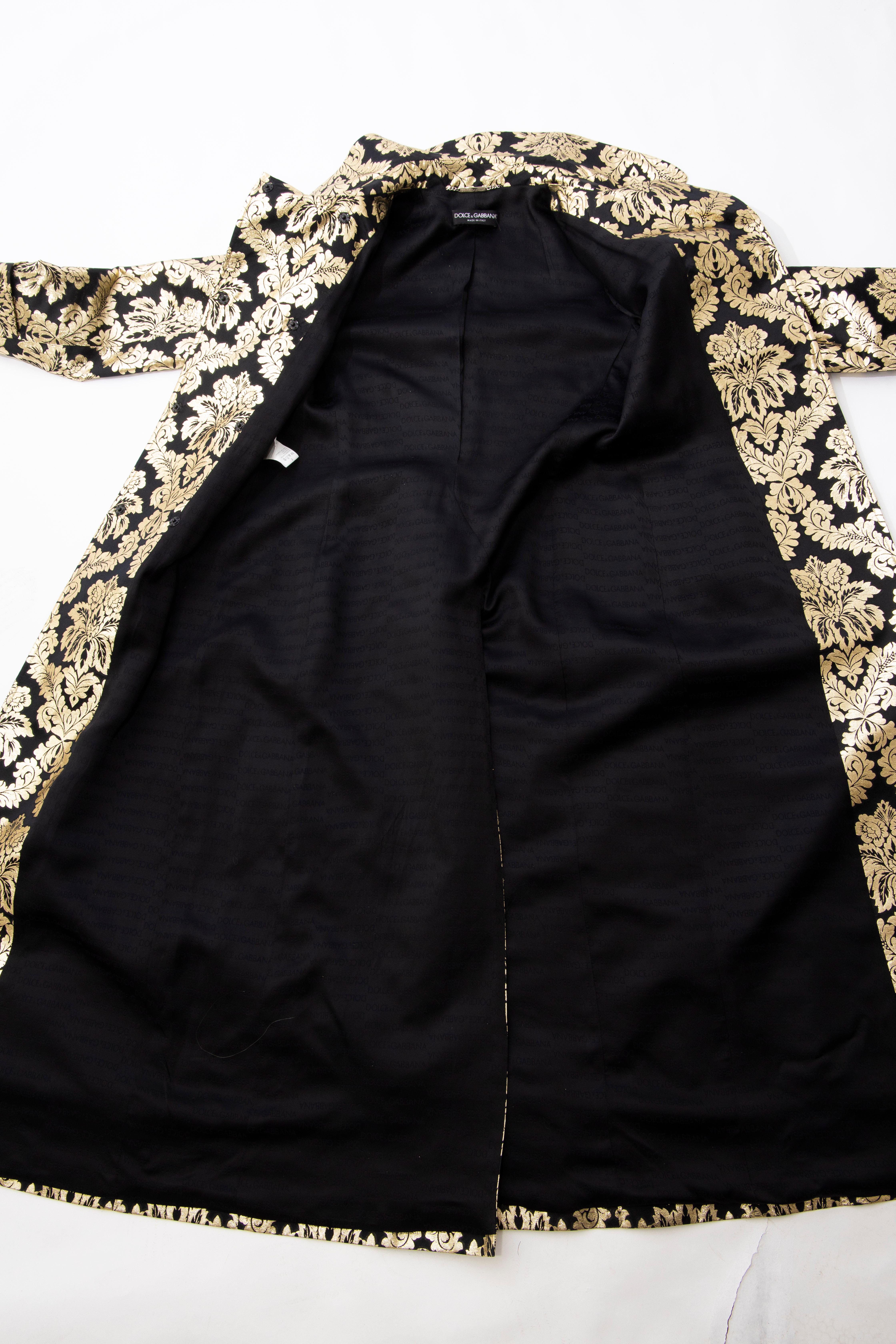 Dolce & Gabbana Runway Black Silk Gold Floral Brocade Evening Coat, Fall 2000 For Sale 14
