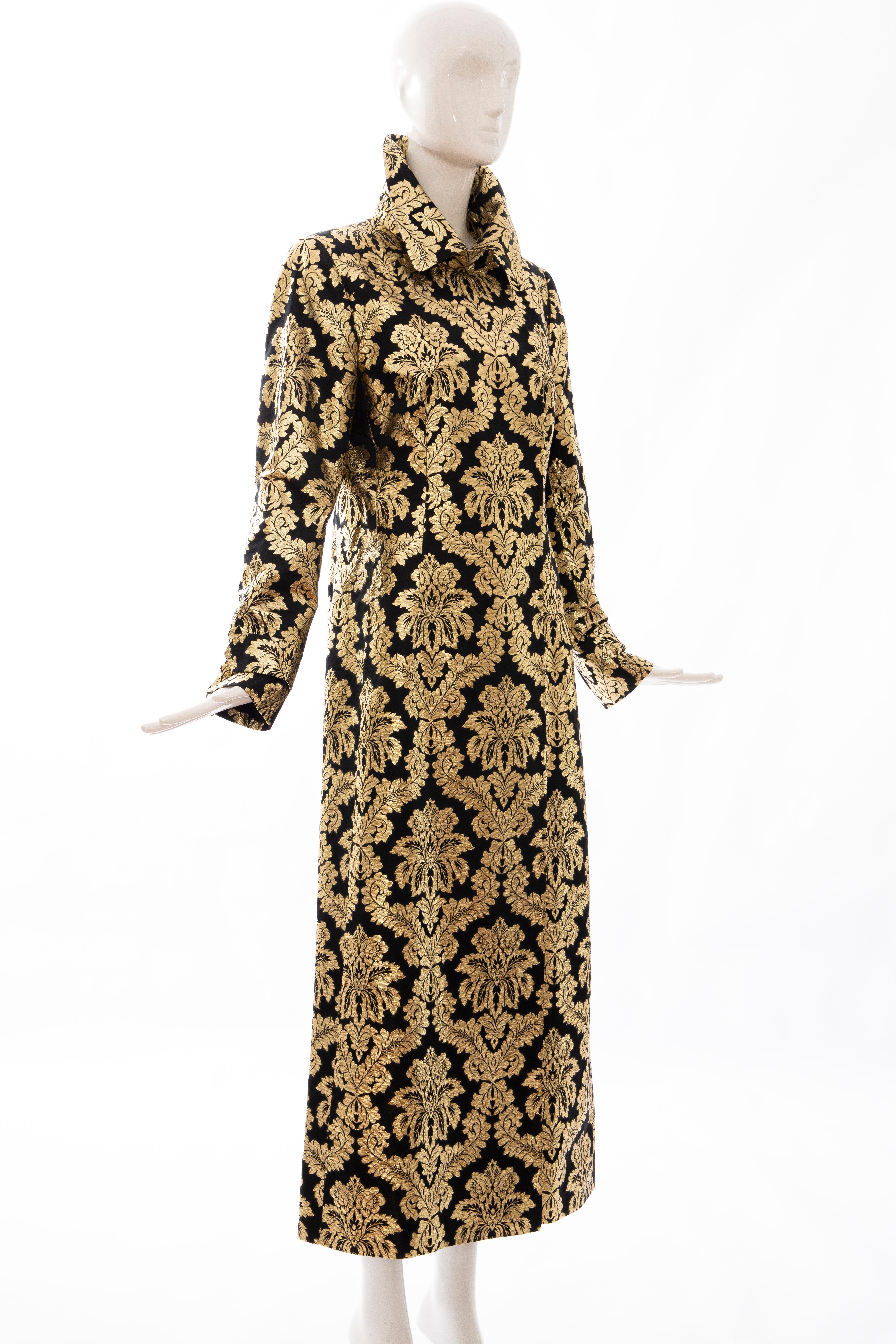 Brown Dolce & Gabbana Runway Black Silk Gold Floral Brocade Evening Coat, Fall 2000 For Sale
