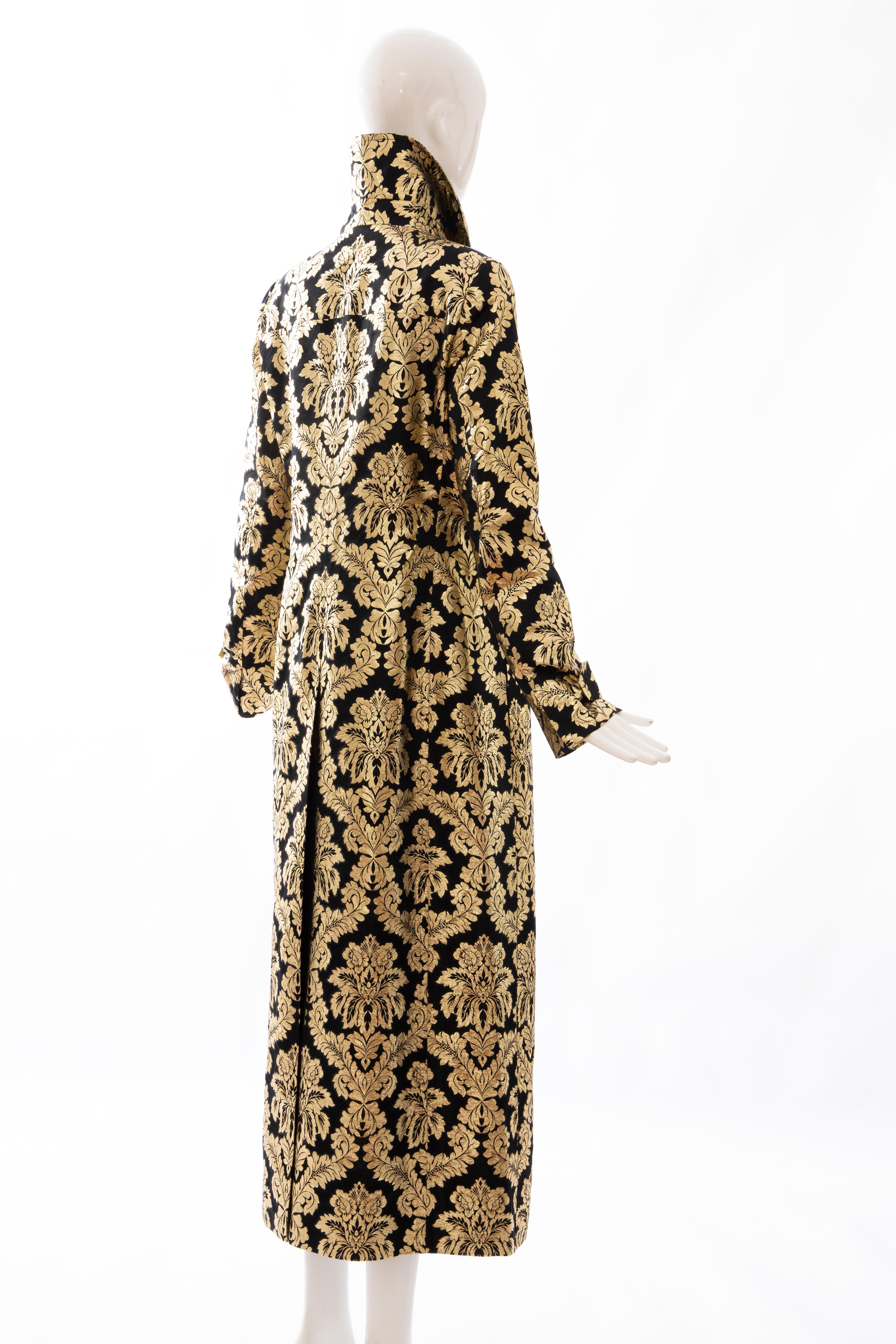 Women's Dolce & Gabbana Runway Black Silk Gold Floral Brocade Evening Coat, Fall 2000 For Sale