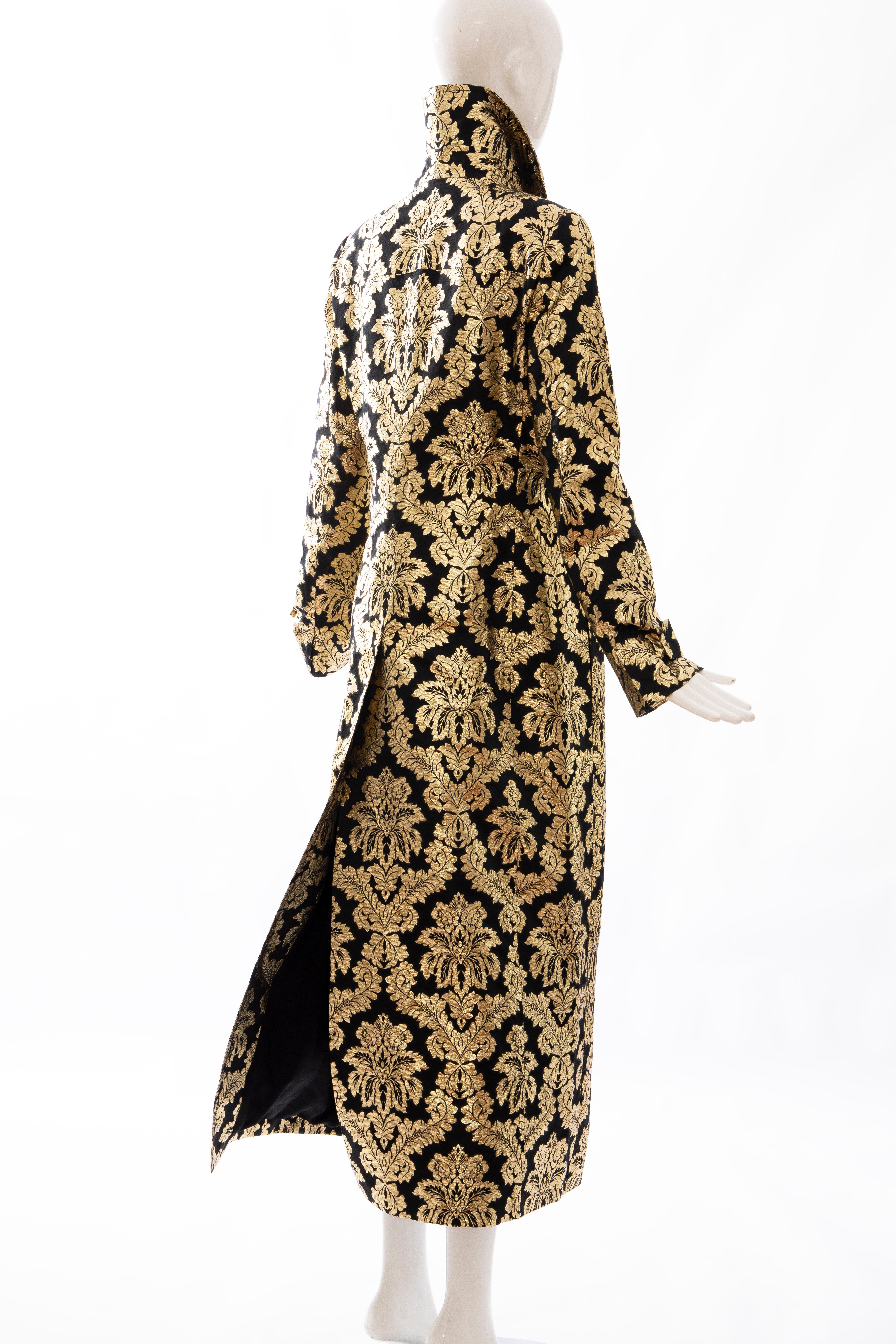 Dolce & Gabbana Runway Black Silk Gold Floral Brocade Evening Coat, Fall 2000 For Sale 1