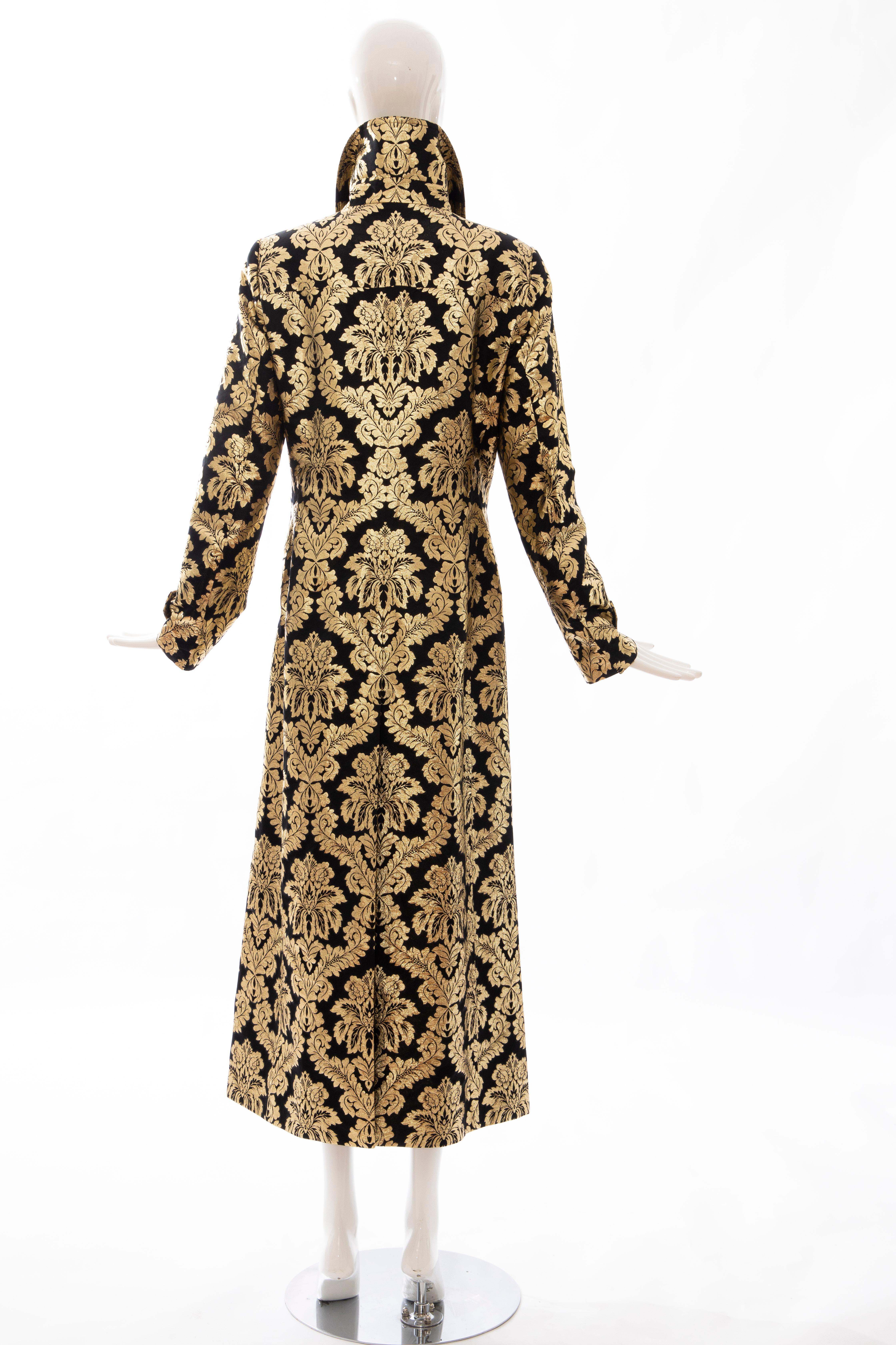 Dolce & Gabbana Runway Black Silk Gold Floral Brocade Evening Coat, Fall 2000 For Sale 2