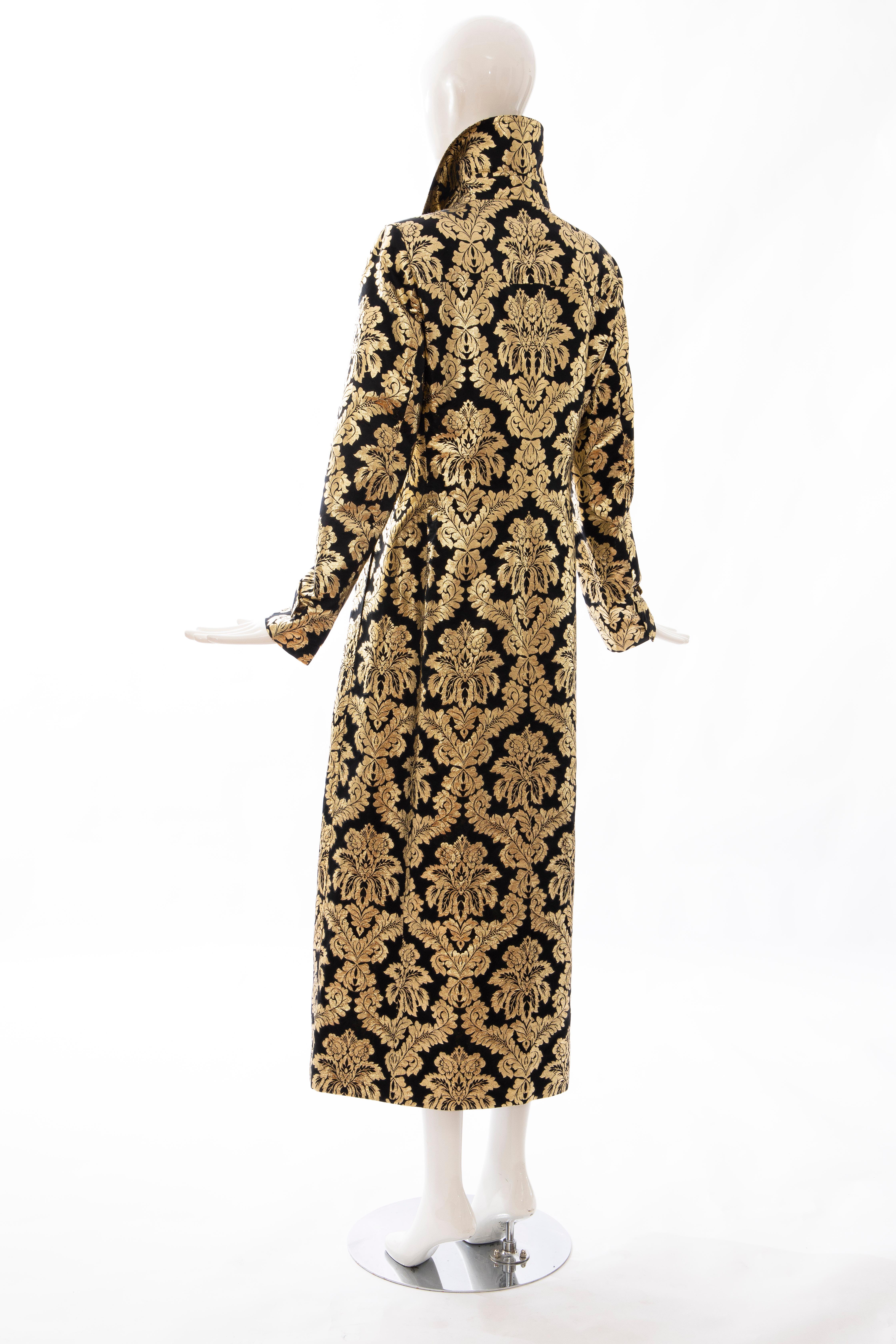 Dolce & Gabbana Runway Black Silk Gold Floral Brocade Evening Coat, Fall 2000 For Sale 3