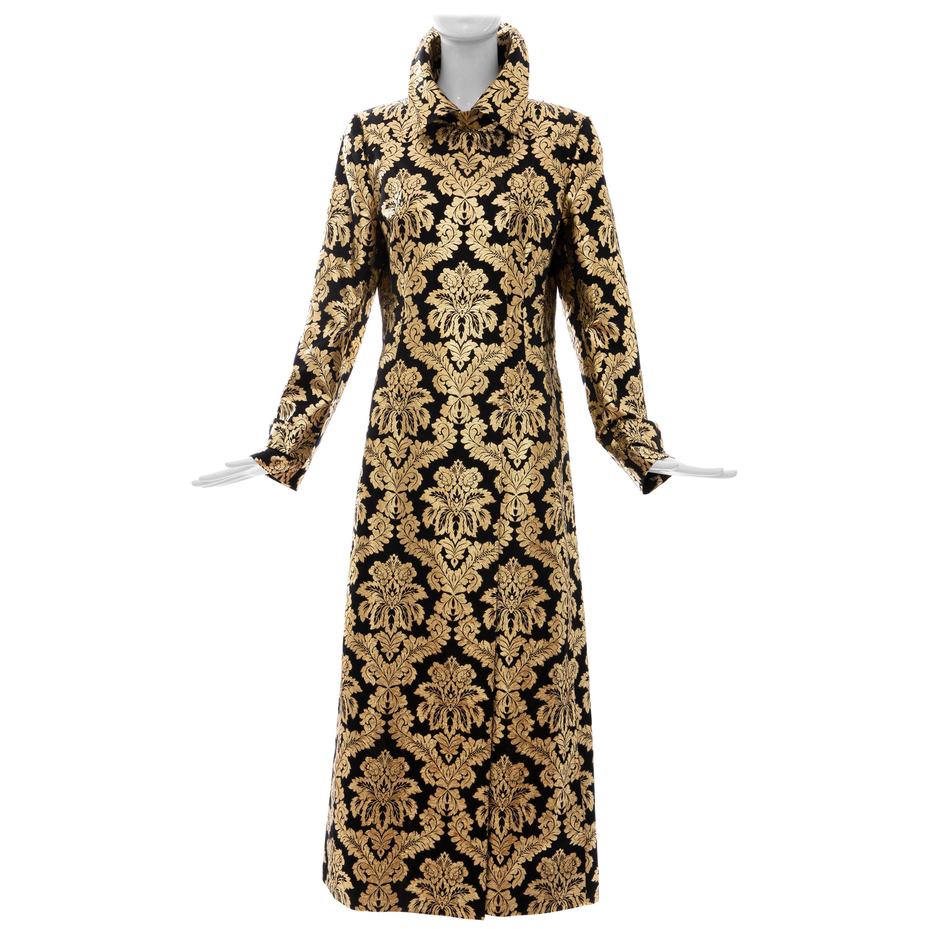 Dolce & Gabbana Runway Black Silk Gold Floral Brocade Evening Coat, Fall 2000 For Sale
