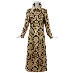 Dolce & Gabbana Runway Black Silk Gold Floral Brocade Evening Coat, Fall 2000