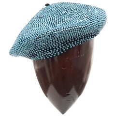 Dolce 
Gabbana Runway Black Wool 
Turquoise Crystal Beret, Fall 2000