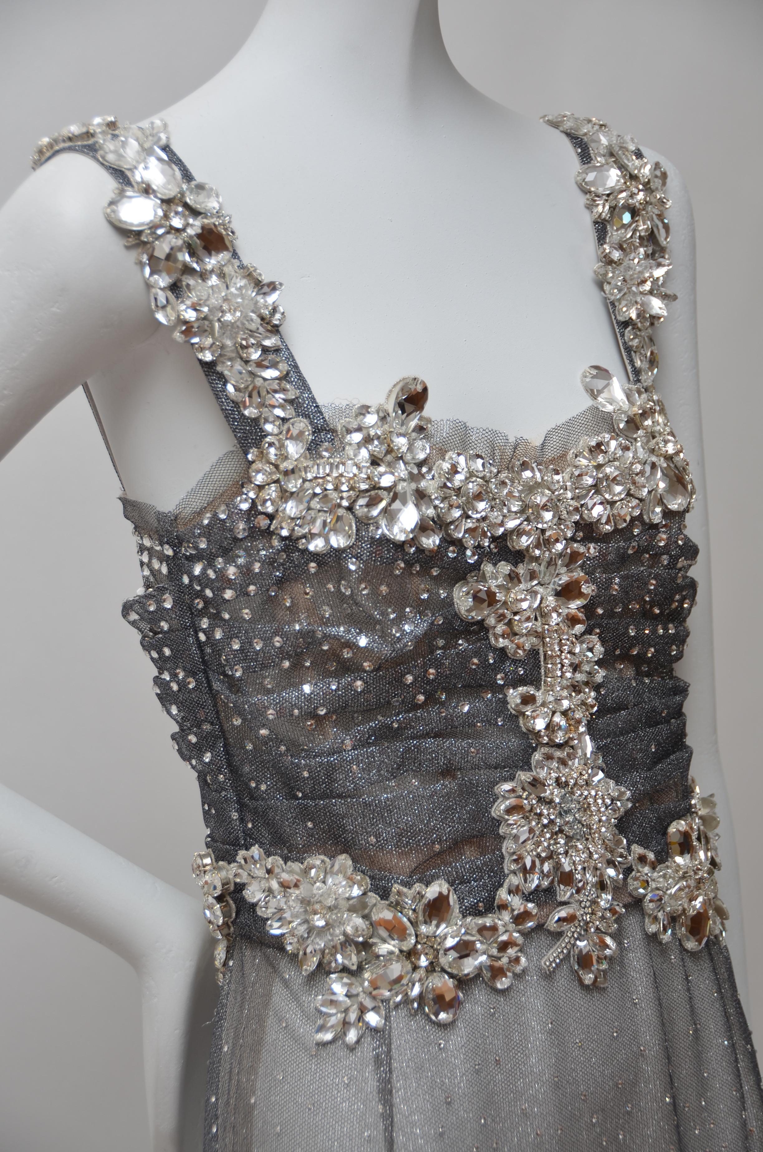 Gray Dolce & Gabbana Runway Crystals Embellished Mermaid Dress  SZ38 Retailed $32, 000