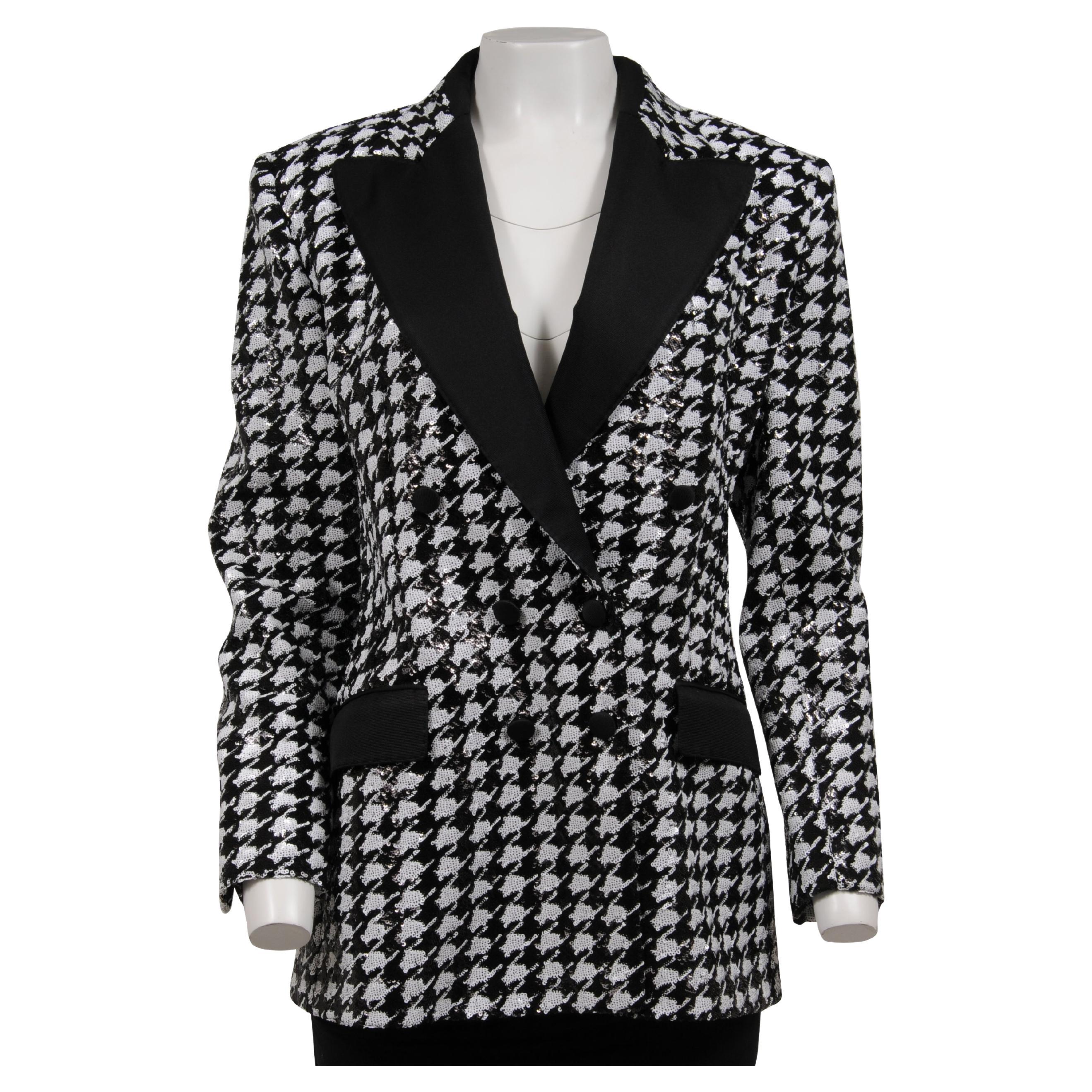 Dolce & Gabbana Runway Double Breasted Blazer IT 46 Black White Sequin Peak Lape