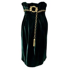 DOLCE & GABBANA Runway F/W 2006 Green Velvet & Chain Corset Babydoll Dress