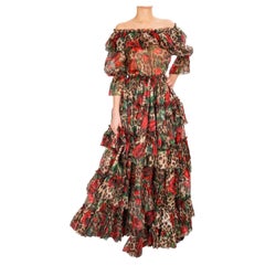 Dolce & Gabbana - RUNWAY Leopard Roses Print Maxi Silk Dress Red Brown IT 40