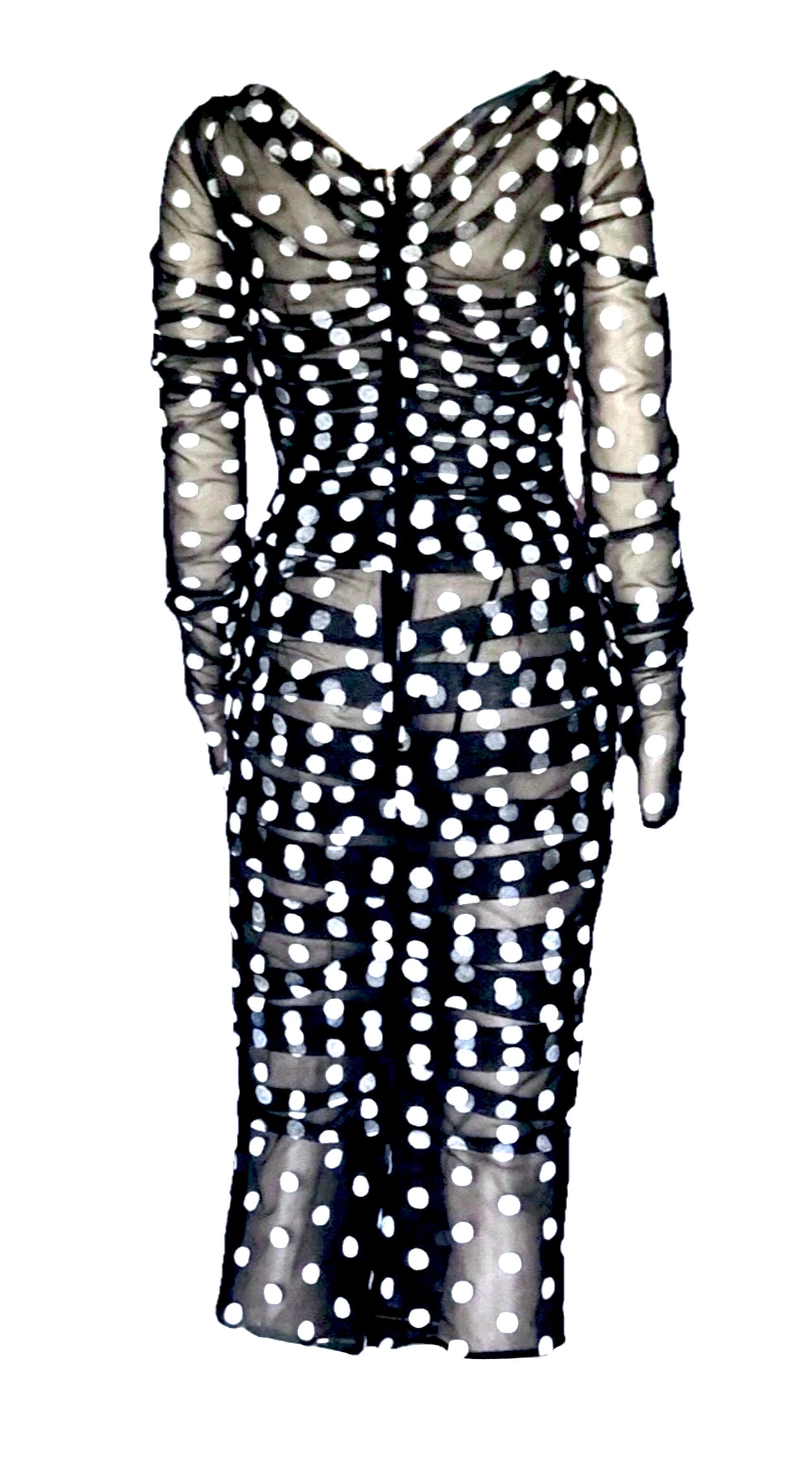 Nero DOLCE & GABBANA Vestito midi in tulle ricamato a pois per la sfilata P/E 2015 in vendita