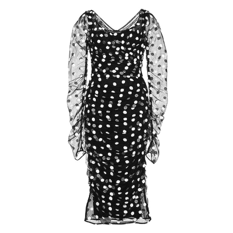 princess polly baby blue dress Black Faux Leather and Sheer Polka Dot Long Sleeved Dress main image 1