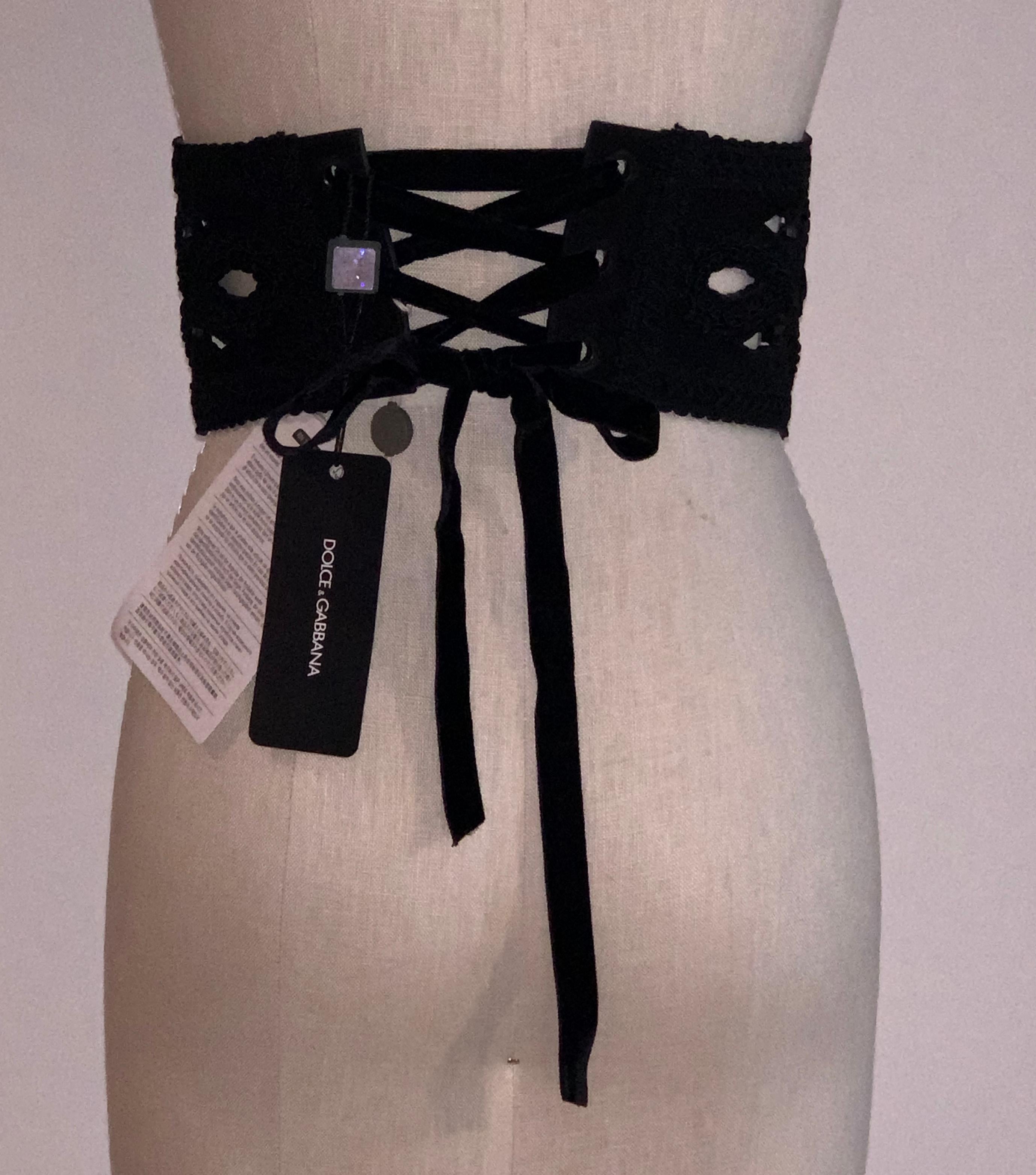 Women's Dolce & Gabbana Runway Sacred Heart Embellished Black Suede Passamenterie Belt 