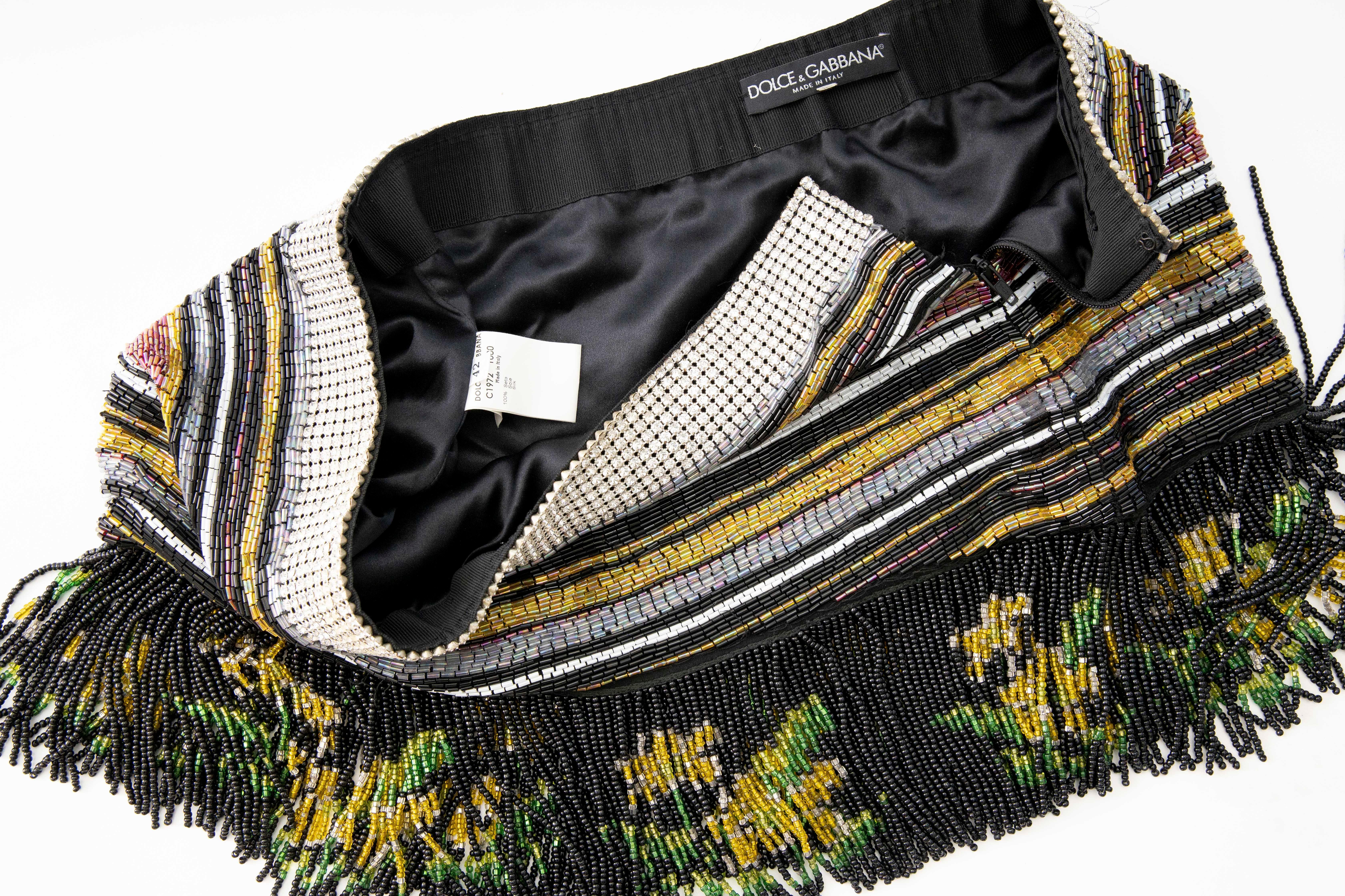 Dolce & Gabbana Runway Silk Beaded Diamante Mini Skirt, Spring 2000 4