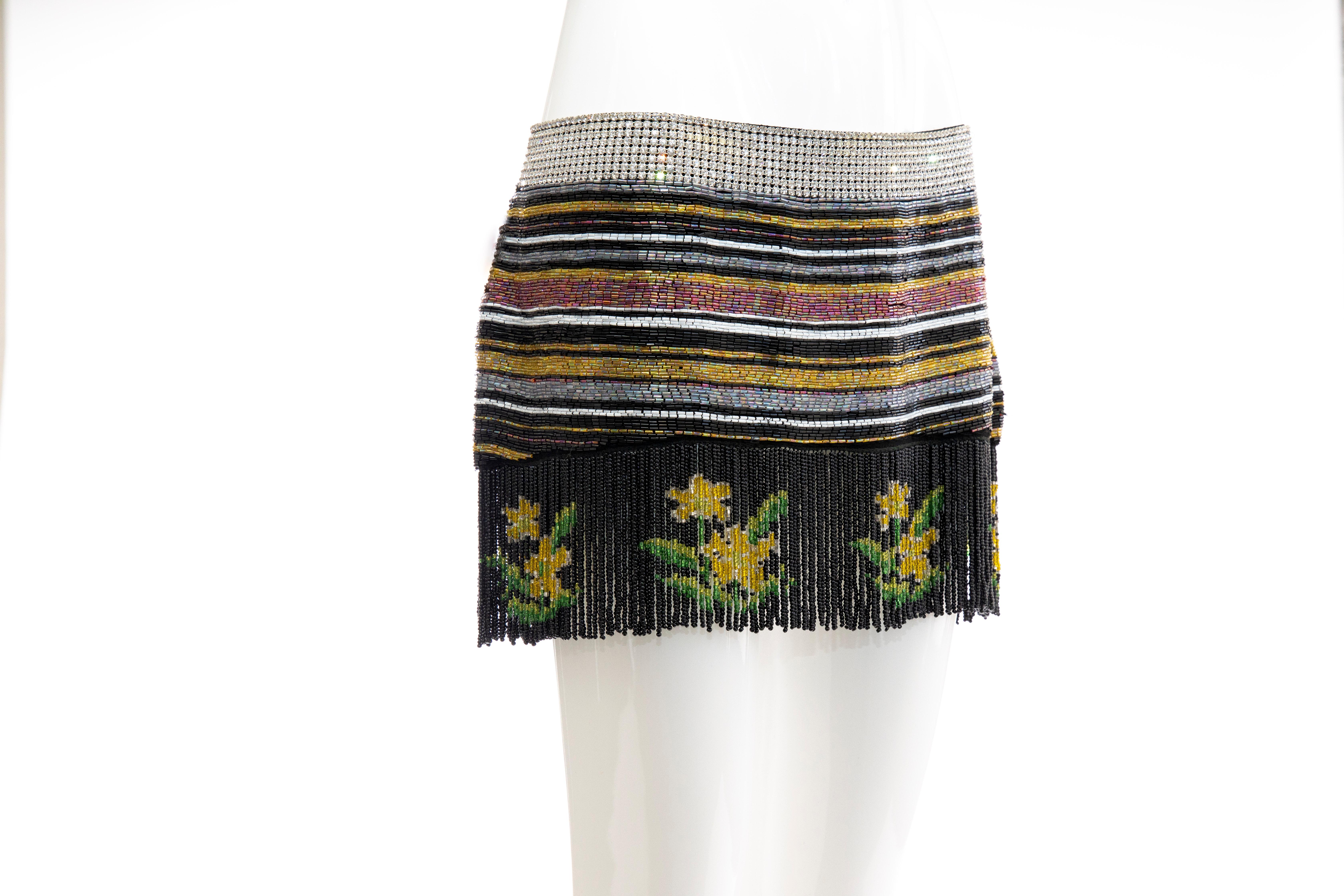 Black Dolce & Gabbana Runway Silk Beaded Diamante Mini Skirt, Spring 2000