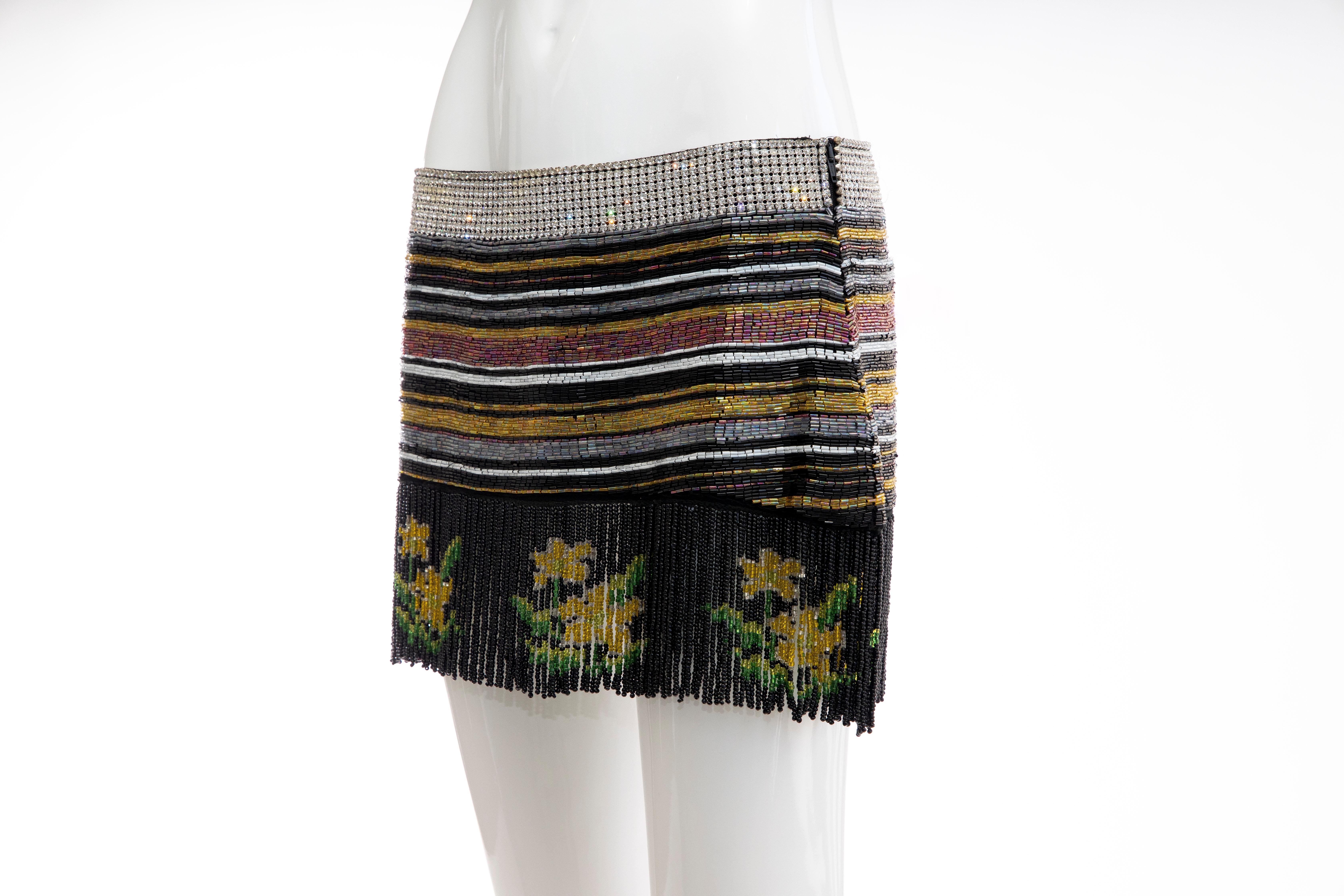 Dolce & Gabbana Runway Silk Beaded Diamante Mini Skirt, Spring 2000 In Excellent Condition In Cincinnati, OH
