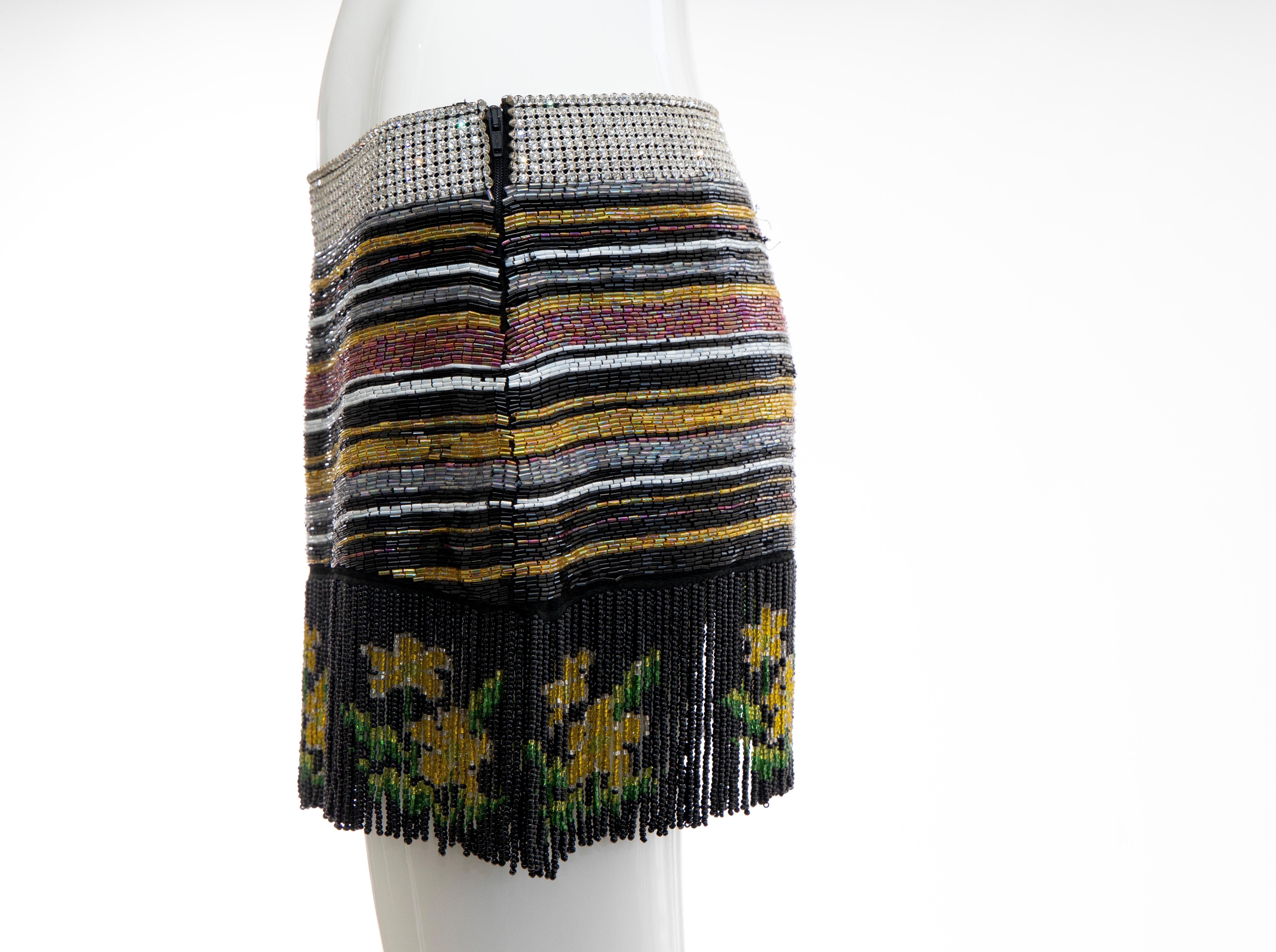 Dolce & Gabbana Runway Silk Beaded Diamante Mini Skirt, Spring 2000 2