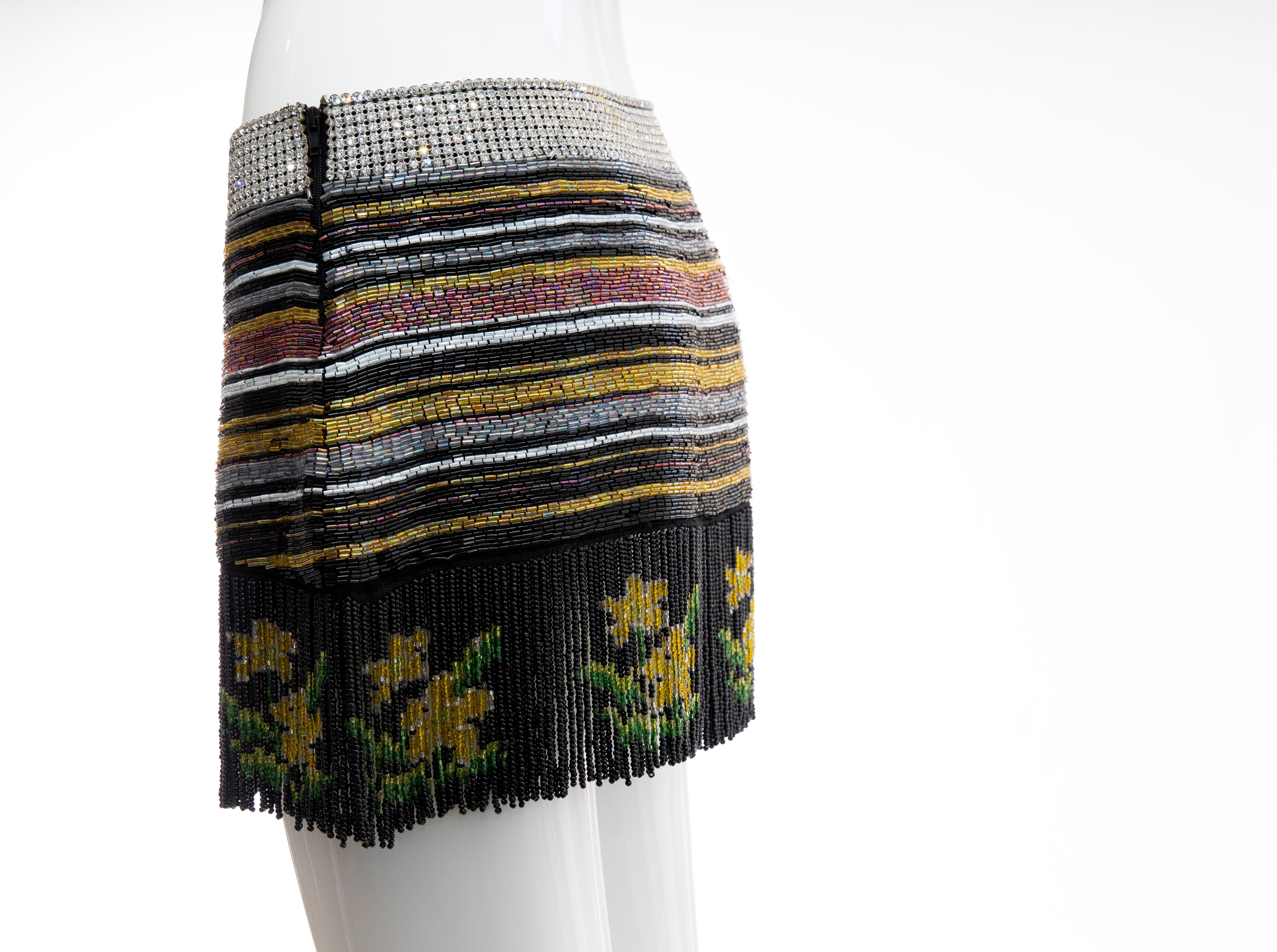 Dolce & Gabbana Runway Silk Beaded Diamante Mini Skirt, Spring 2000 3