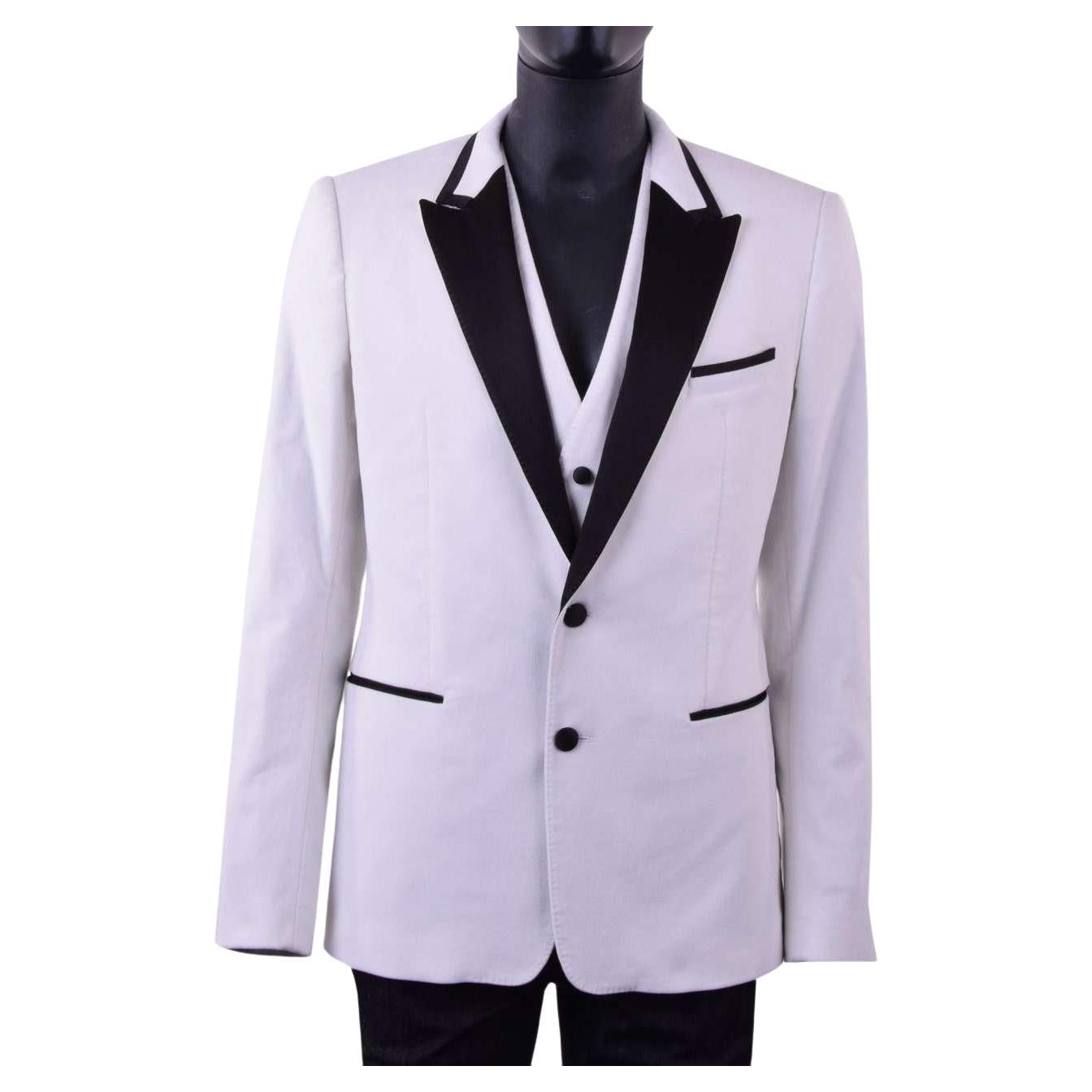 Dolce & Gabbana - RUNWAY Velour Blazer with Vest White 44 For Sale