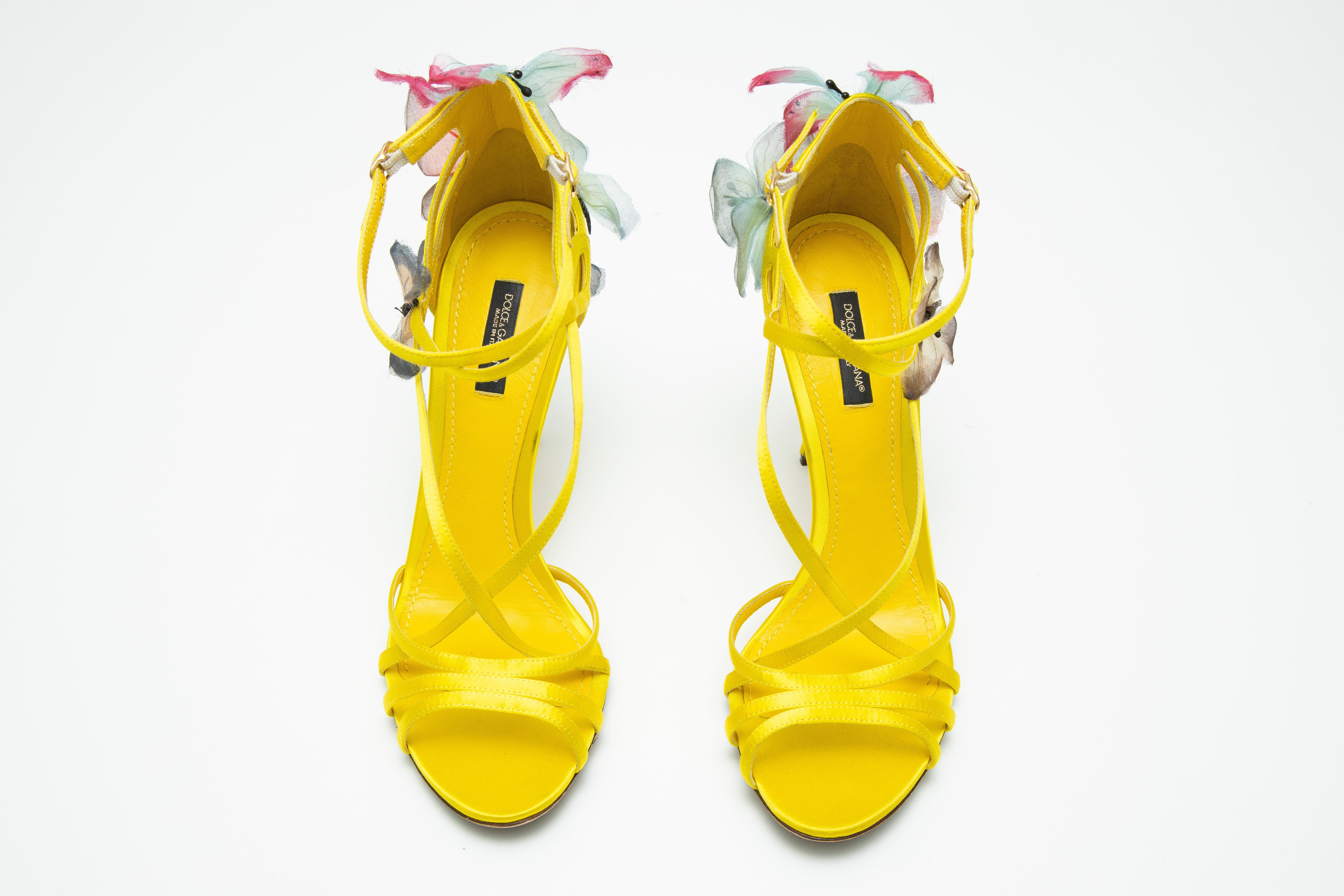 Dolce & Gabbana Runway Yellow Silk Satin Butterfly Appliqué Sandals, Spring 1998 5