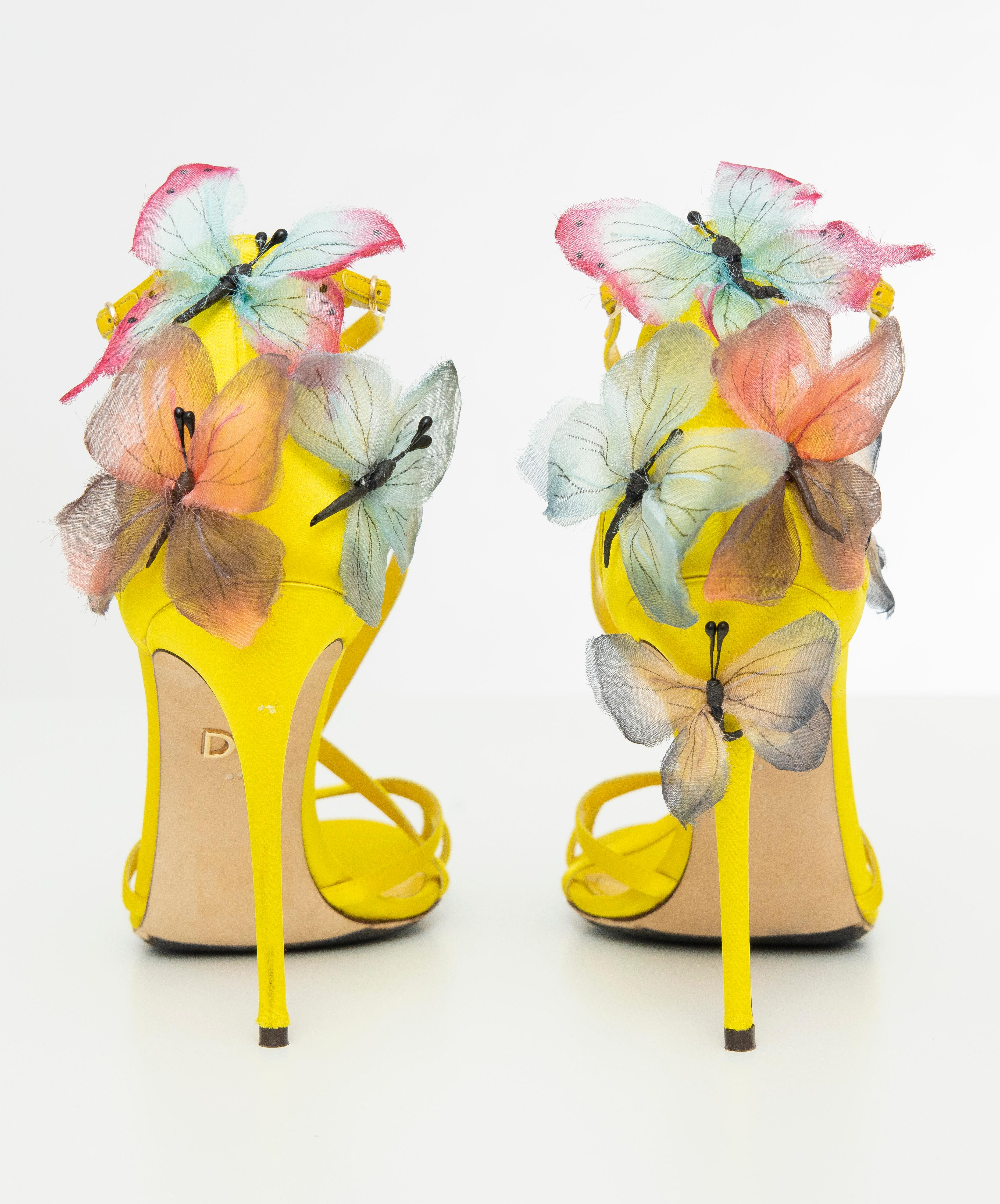 Dolce & Gabbana Runway Yellow Silk Satin Butterfly Appliqué Sandals, Spring 1998 7