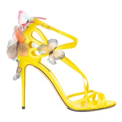 Vintage Dolce & Gabbana Runway Yellow Silk Satin Butterfly Appliqué Sandals, Spring 1998