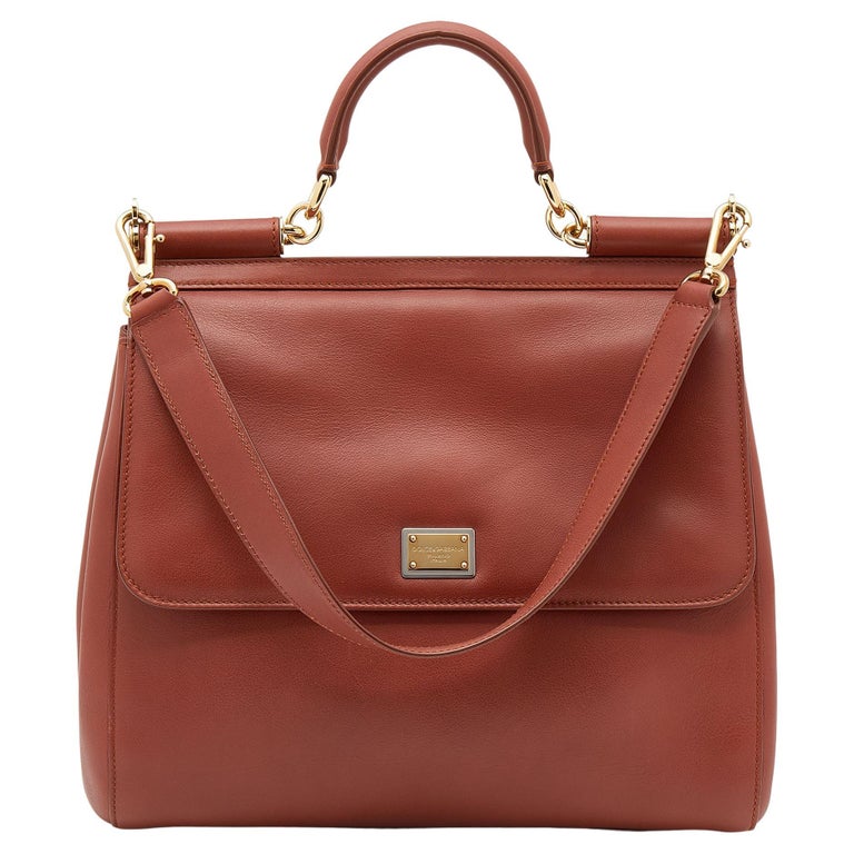 Dolce and Gabbana Rust Orange Leather Large Miss Sicily Top Handle Bag at  1stDibs
