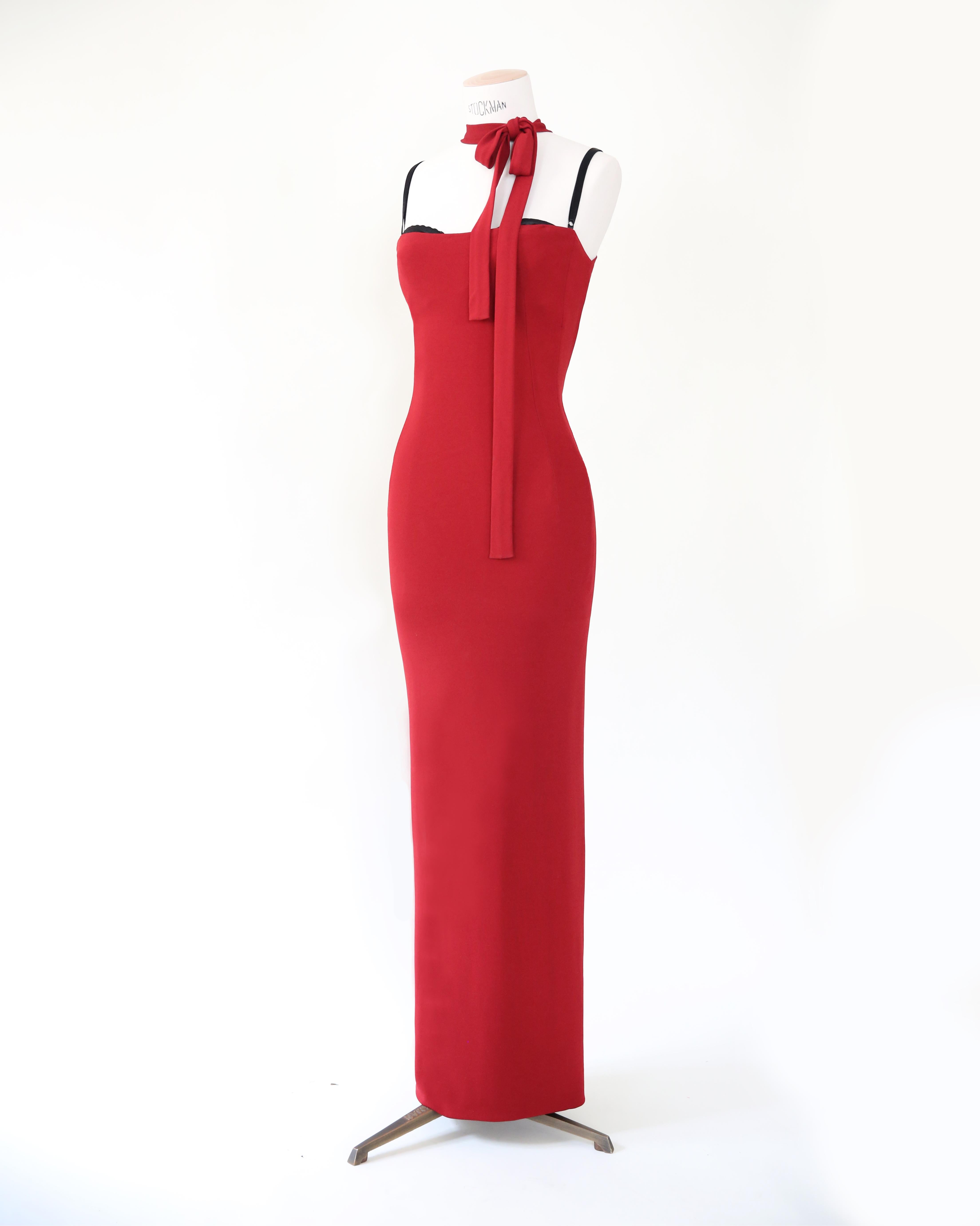 Dolce & Gabbana S/S 01 burgundy backless tie neck midi maxi slim line dress XS-S For Sale 7