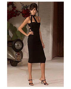 Dolce & Gabbana S/S 01 burgundy backless tie neck midi maxi slim line dress XS-S