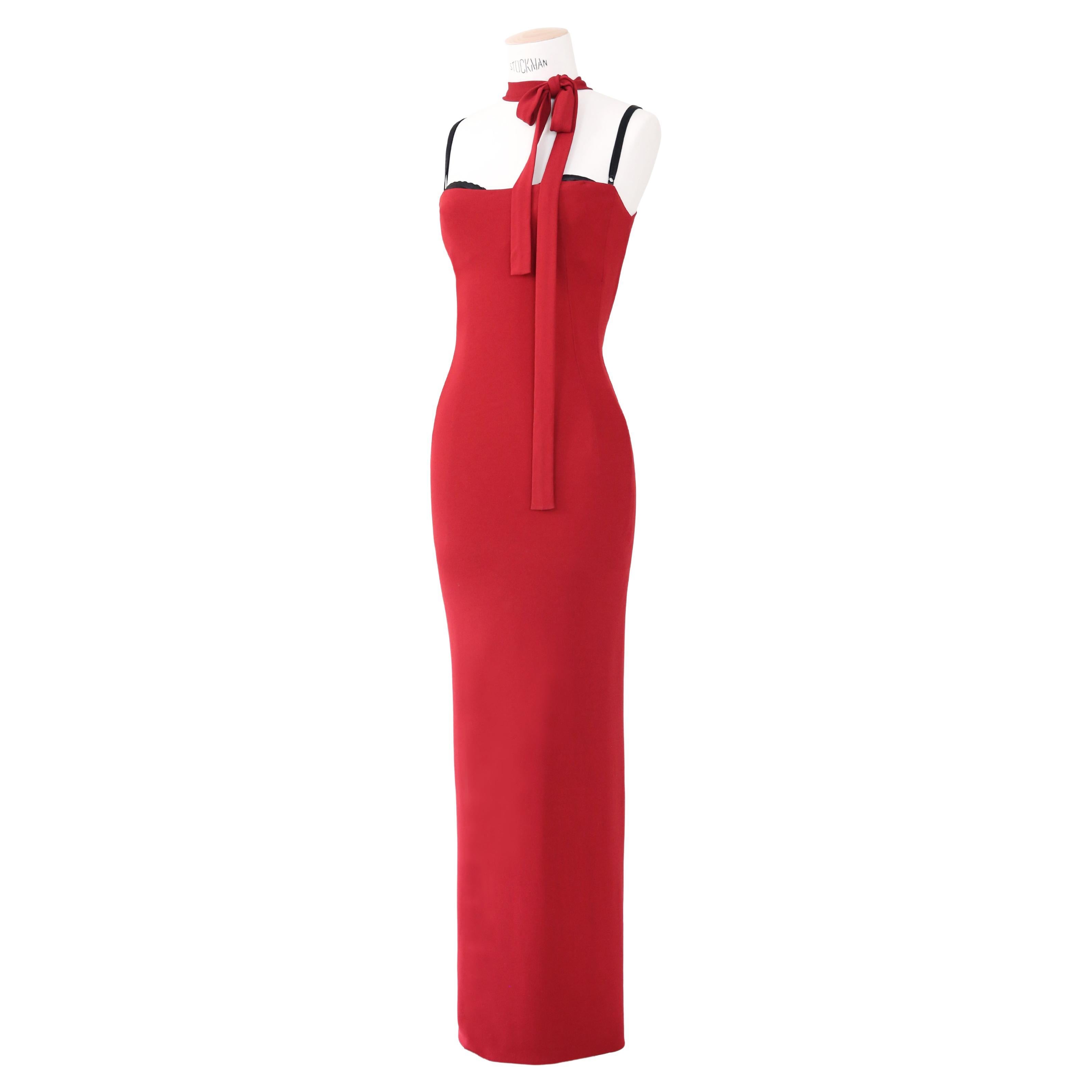 Dolce & Gabbana S/S 01 burgundy backless tie neck midi maxi slim line dress XS-S For Sale