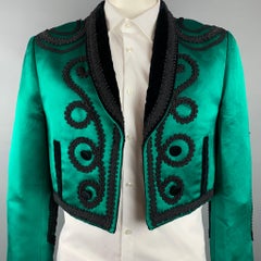 DOLCE & GABBANA S/S 15 Size 44 Emerald & Black Applique Silk Cropped Jacket